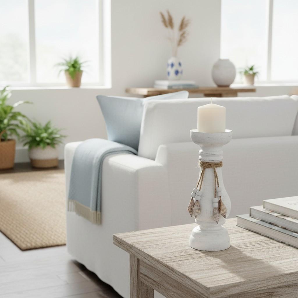 The 8 Senses Living Coral Bay Wooden Pillar Candleholder - 40 cm