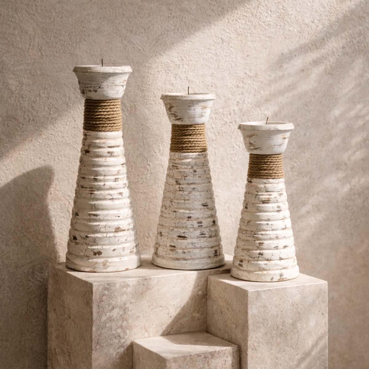 The 8 Senses Living 3-Piece Marine Wooden Taper Candleholder Set