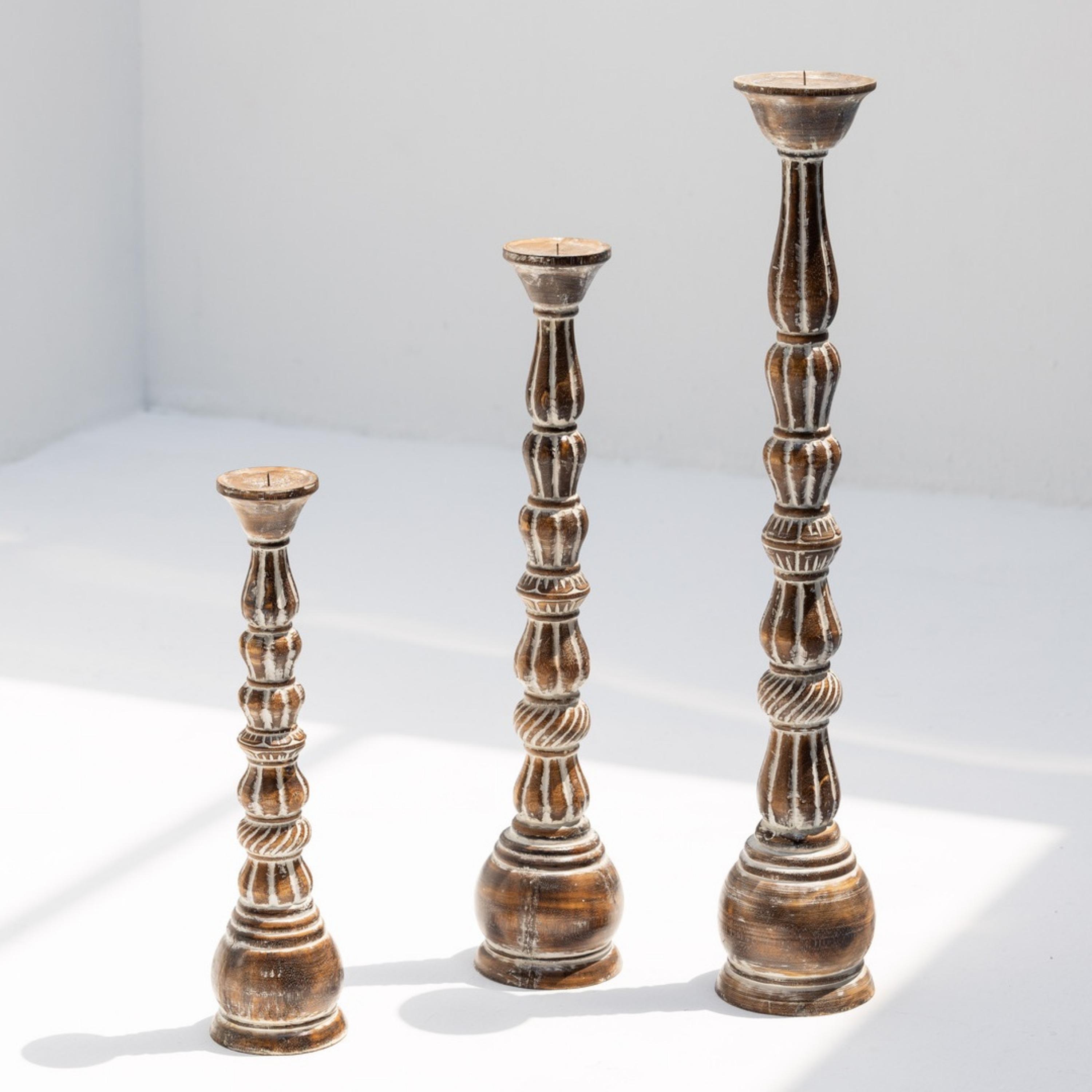 The 8 Senses Living 3-Piece Wooden Pillar Candleholder Set
