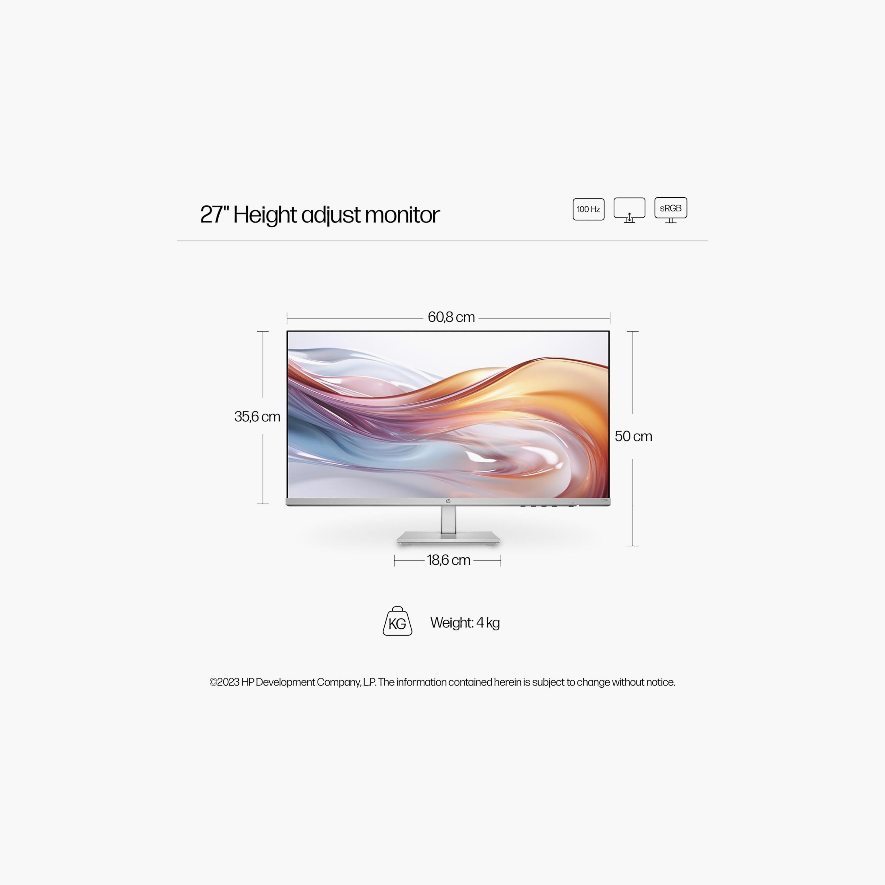 اتش بي سلسلة 5 527SH مقاس 27" عالية الدقة بالكامل، قابلة لتعديل الارتفاع، لون فضي | 94C50AS-electronics-accessories-computeraccesories-image-5