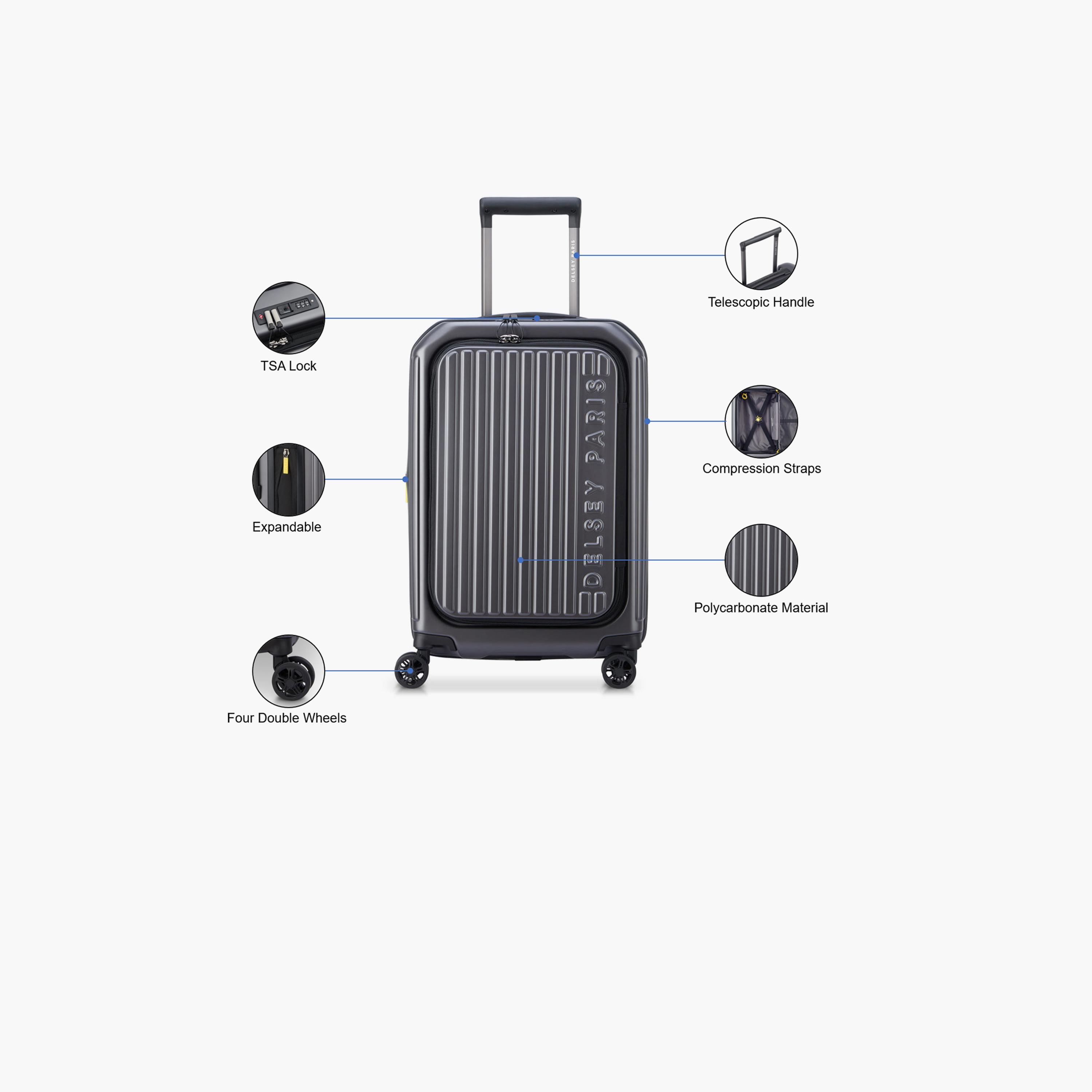 Delsey Paris Securitime 55 CM Small Cabin Polycarbonate Hard Sided 4-Wheeler Spinner Trolley Bag With 3 Dial Combination Lock-travel-luggagesandbags-luggage-image-3