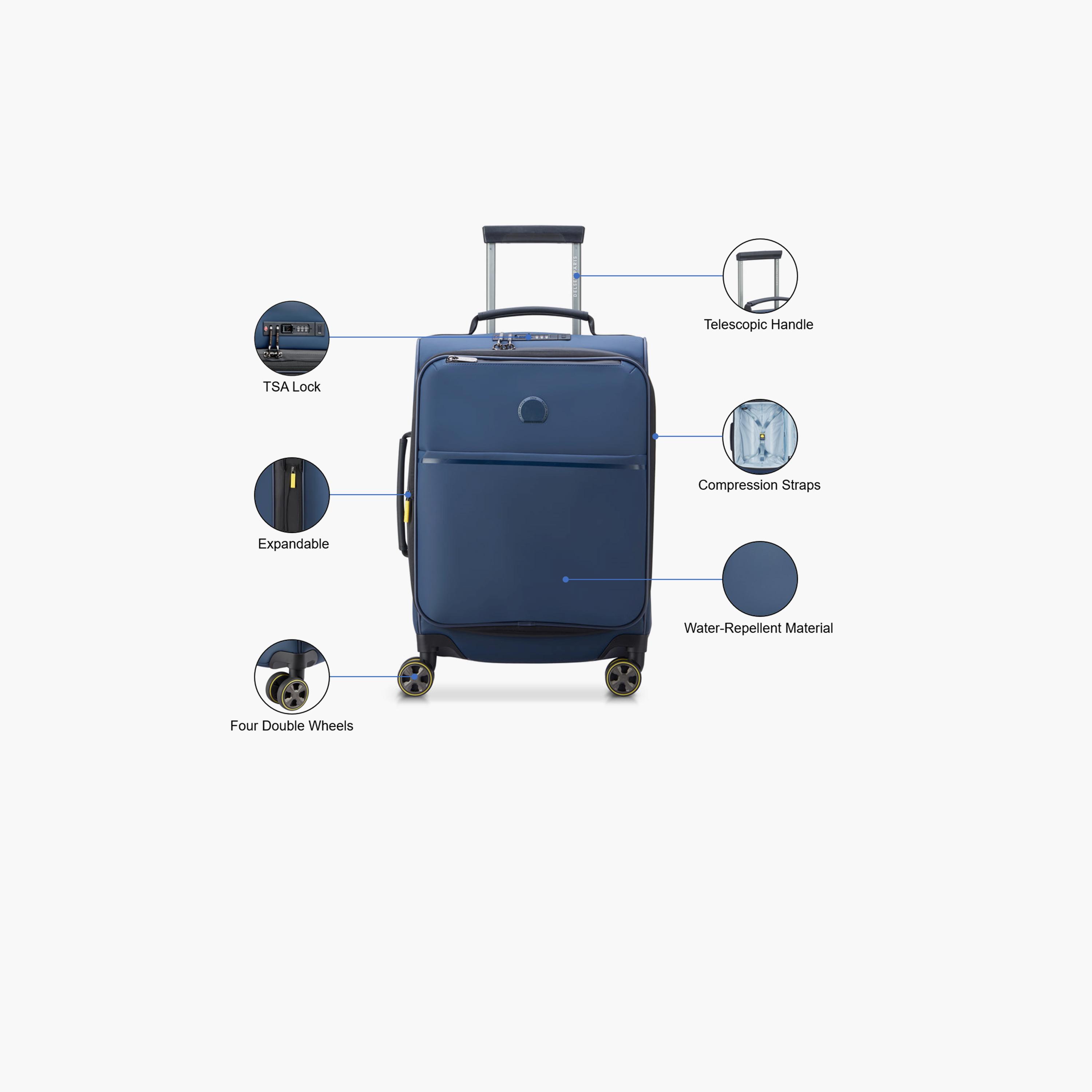 Delsey Paris Turenne 55 CM Small Cabin Polyurethane Soft Sided 4-Wheeler Spinner Trolley Bag With 3 Dial Combination Lock-travel-luggagesandbags-luggage-image-3