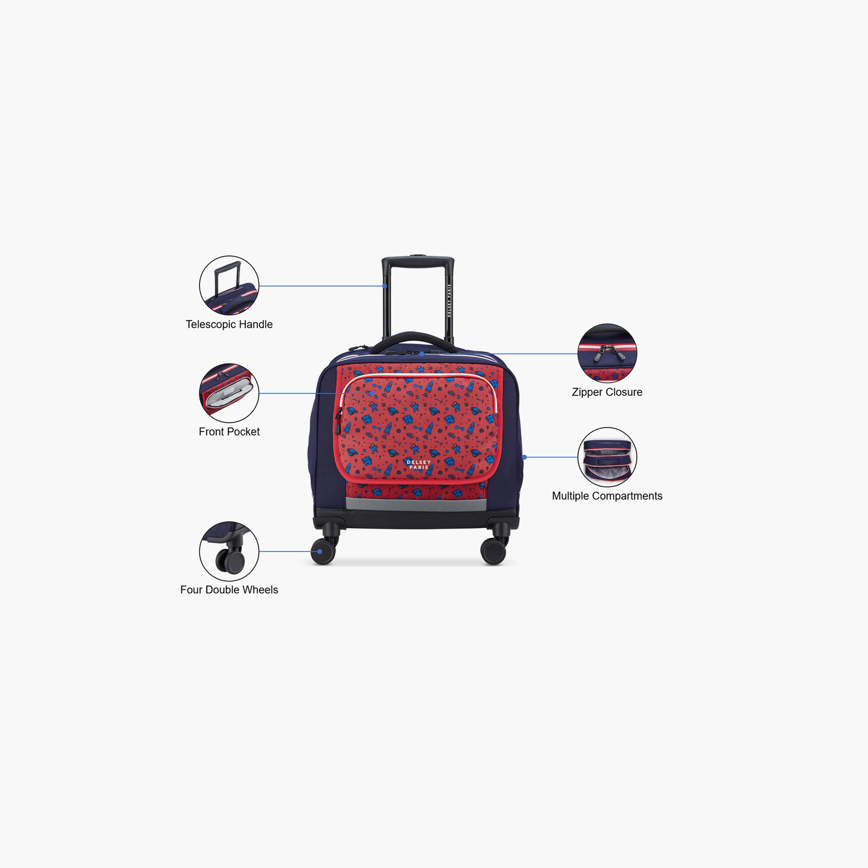 Delsey Paris BTS 2025 46 CM Small Cabin Polyester Soft Sided 4-Wheeler Spinner Trolley Bag-travel-kidstrolleyandbags-image-3