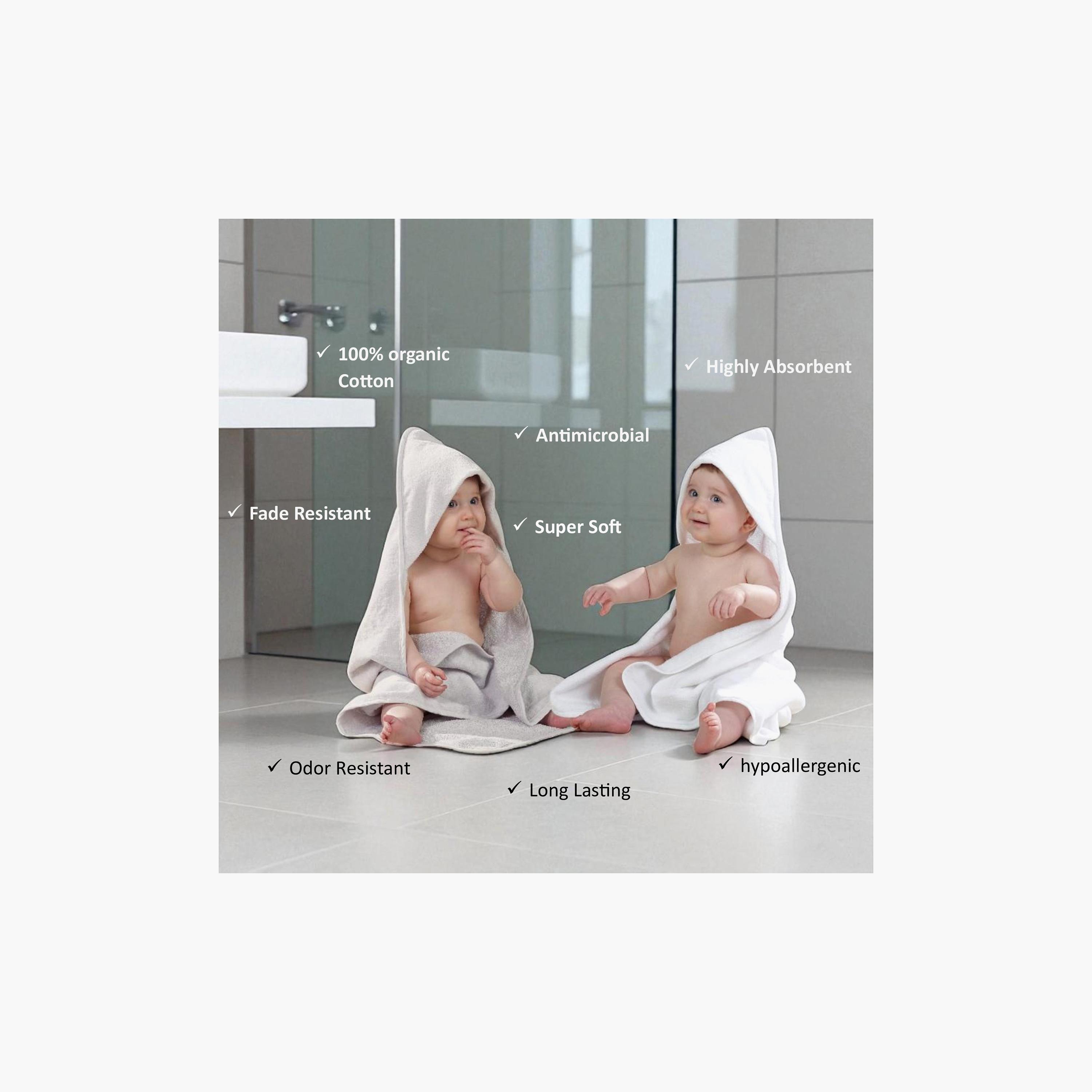 منشفة قطنية بغطاء رأس (قطعتان) - أبيض ورمادي من كيندر فالي-baby-bathandcare-towels-image-4
