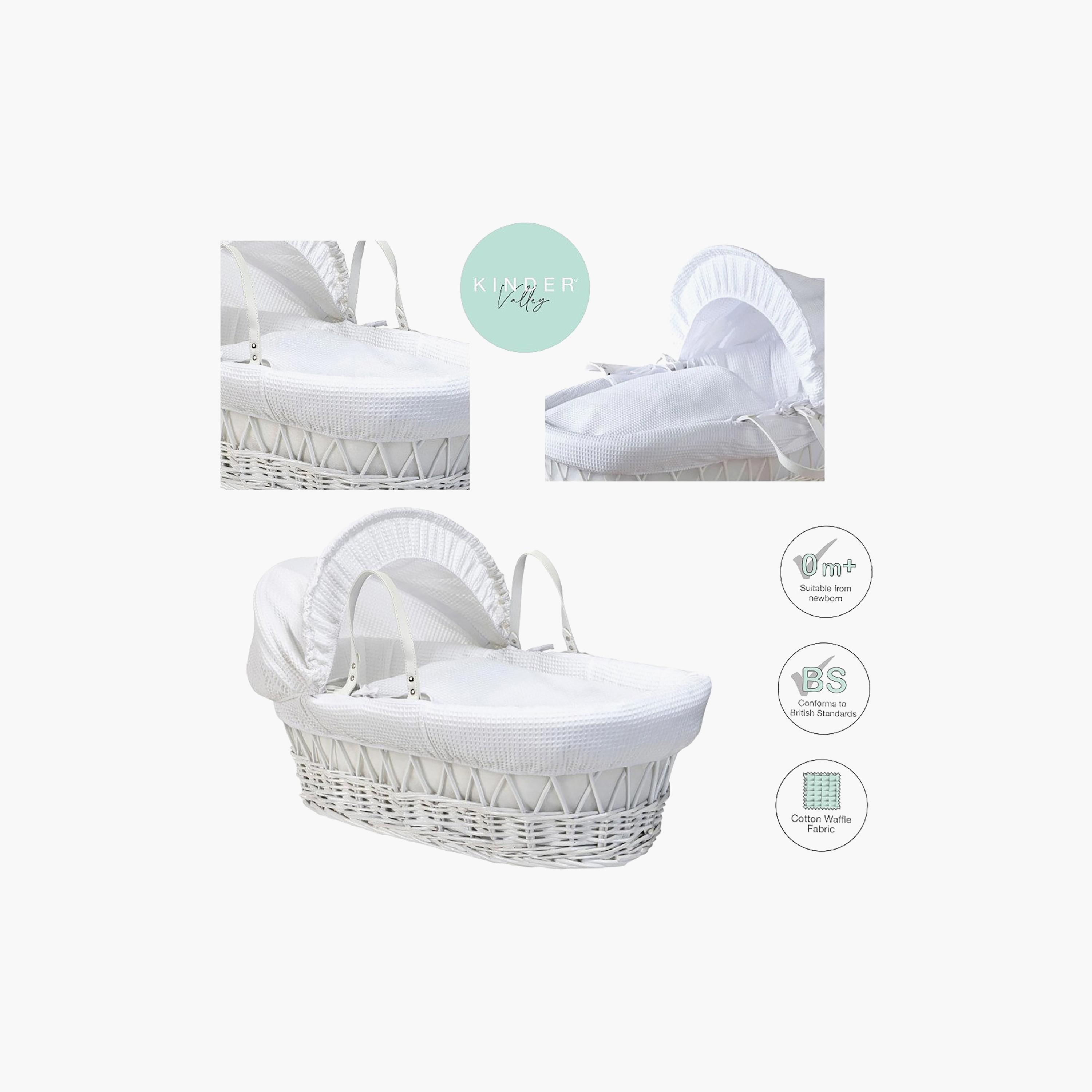 سلة موسى من الخيزران - مجموعة وافل (أبيض) من كيندر فالي-baby-nursery-furniture-mosesbaskets-image-4