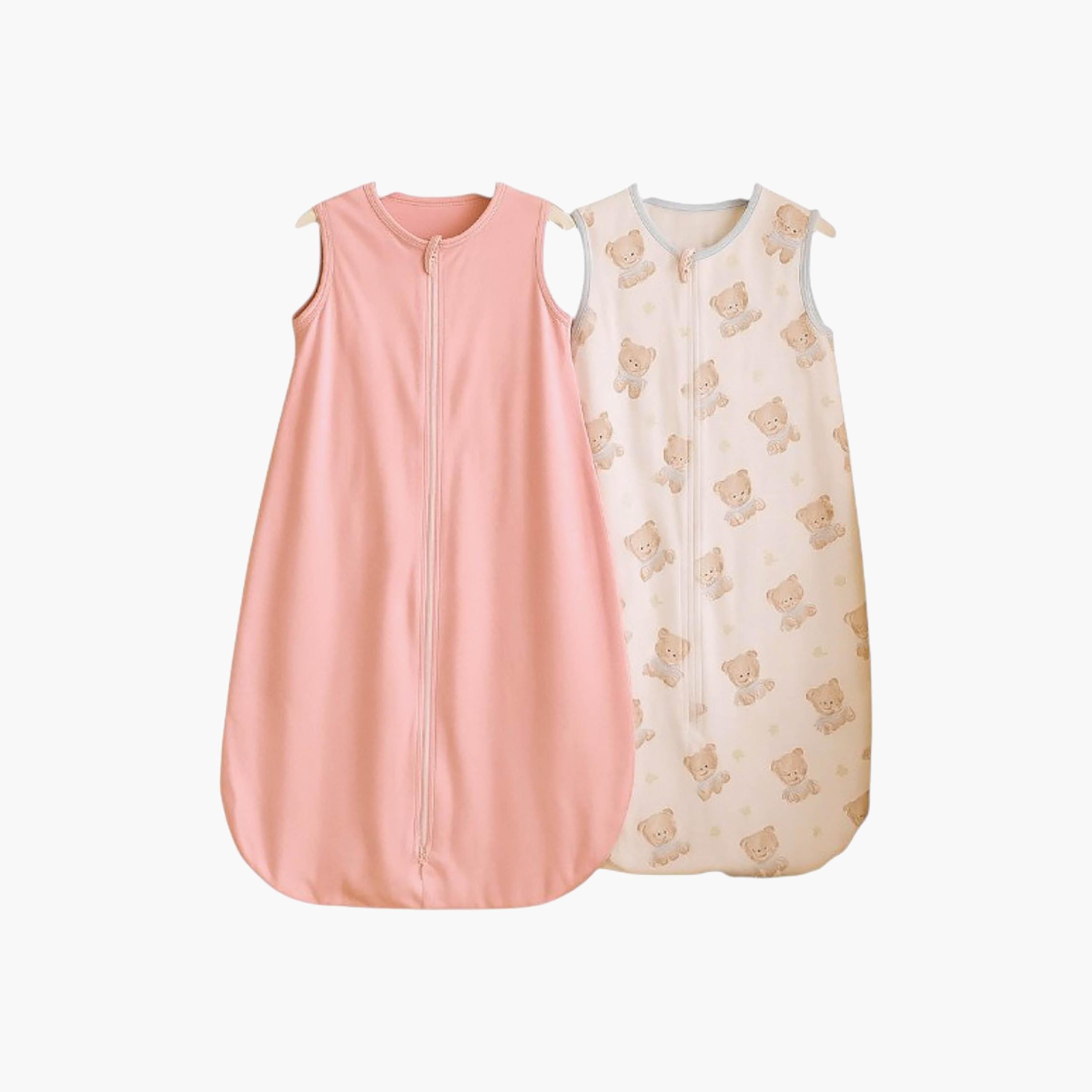 Kinder Valley 2-Piece Sleeveless Cotton Sleeping Bag - Teddy & Pink - M-baby-nursery-blanketsandswaddles-swaddlesandsleepingbags-image-1