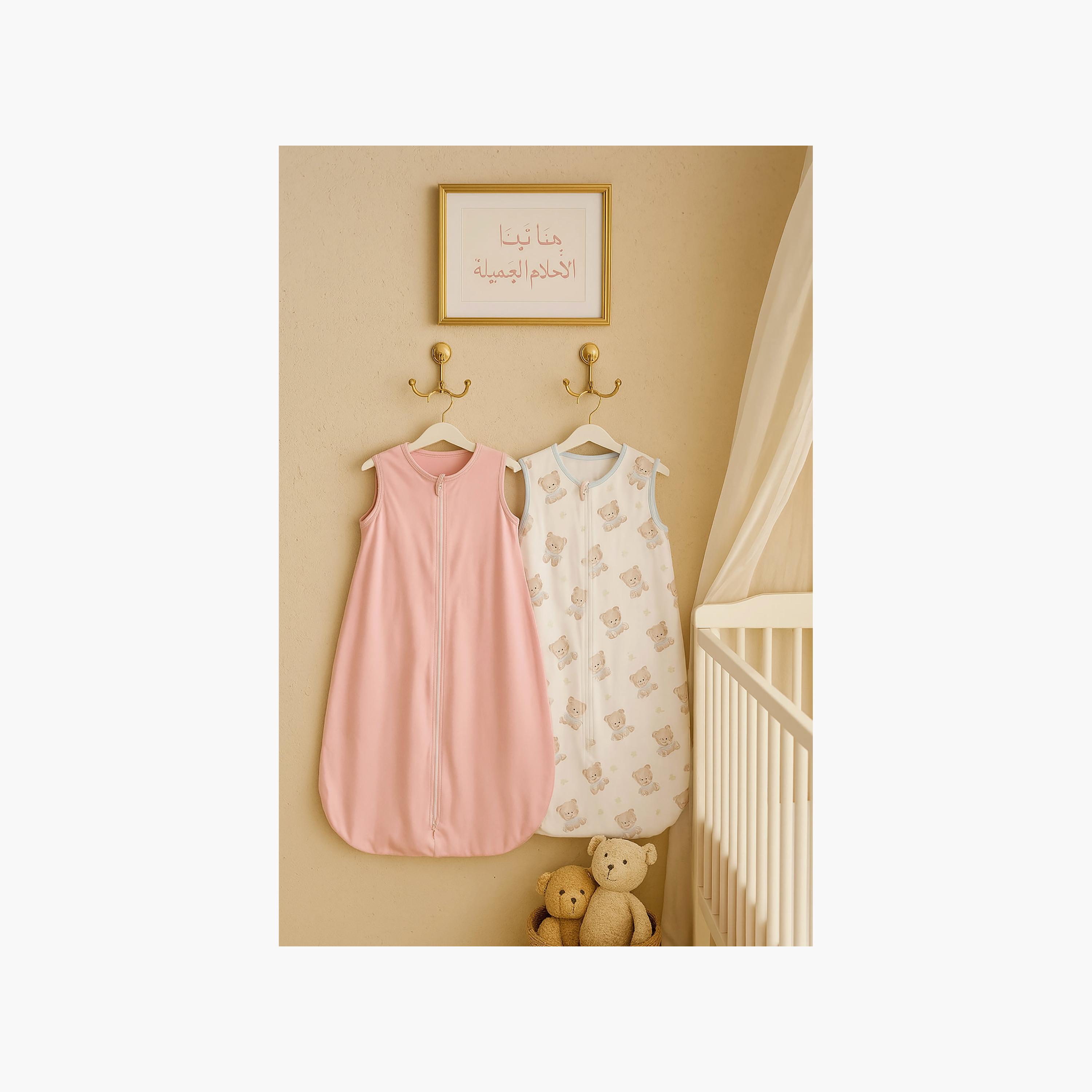 Kinder Valley 2-Piece Sleeveless Cotton Sleeping Bag - Teddy & Pink - M-baby-nursery-blanketsandswaddles-swaddlesandsleepingbags-image-5