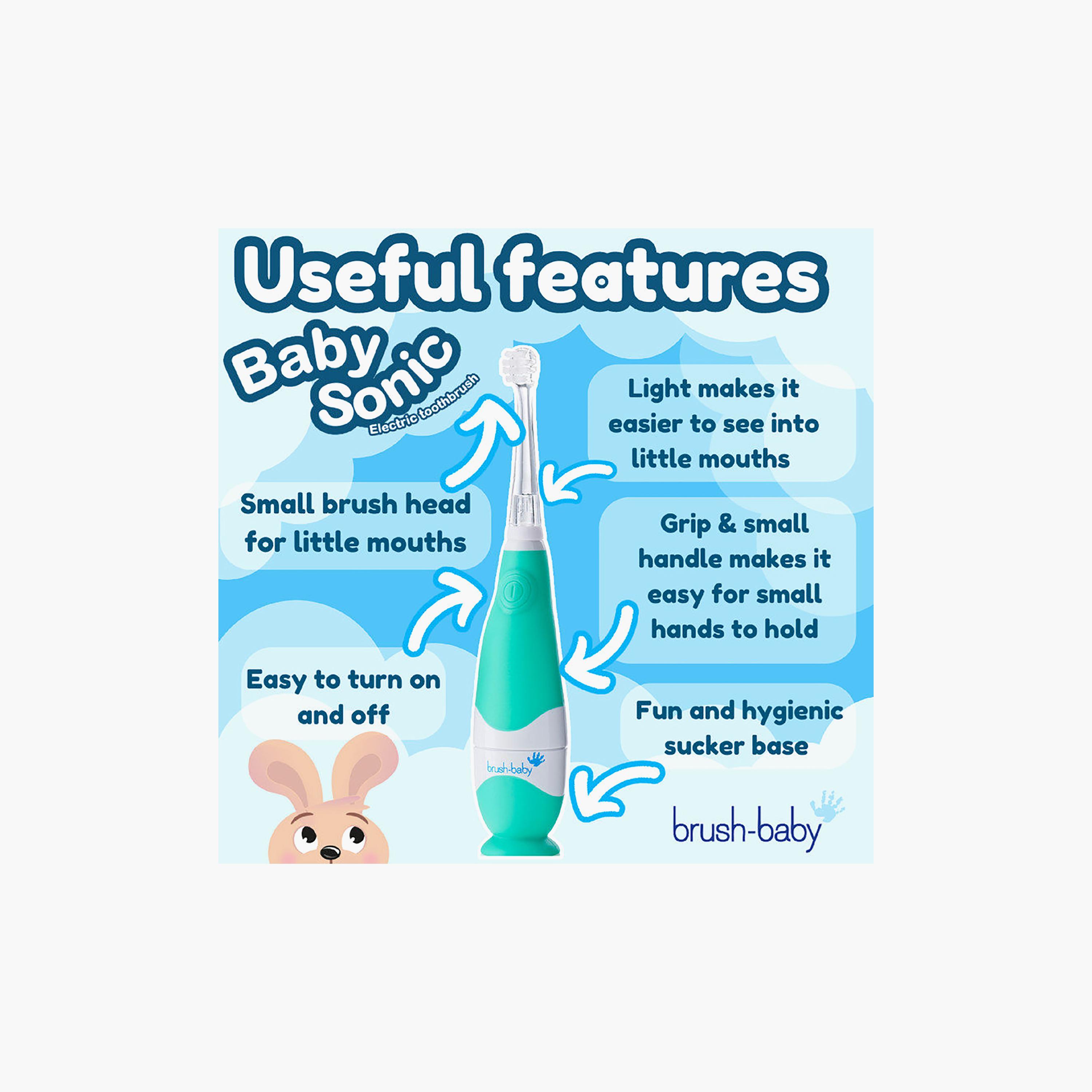 Brush Baby Electric Toothbrush with 2 Brush Heads - BabySonic - 0-3 Years-baby-bathandcare-oralcare-image-2
