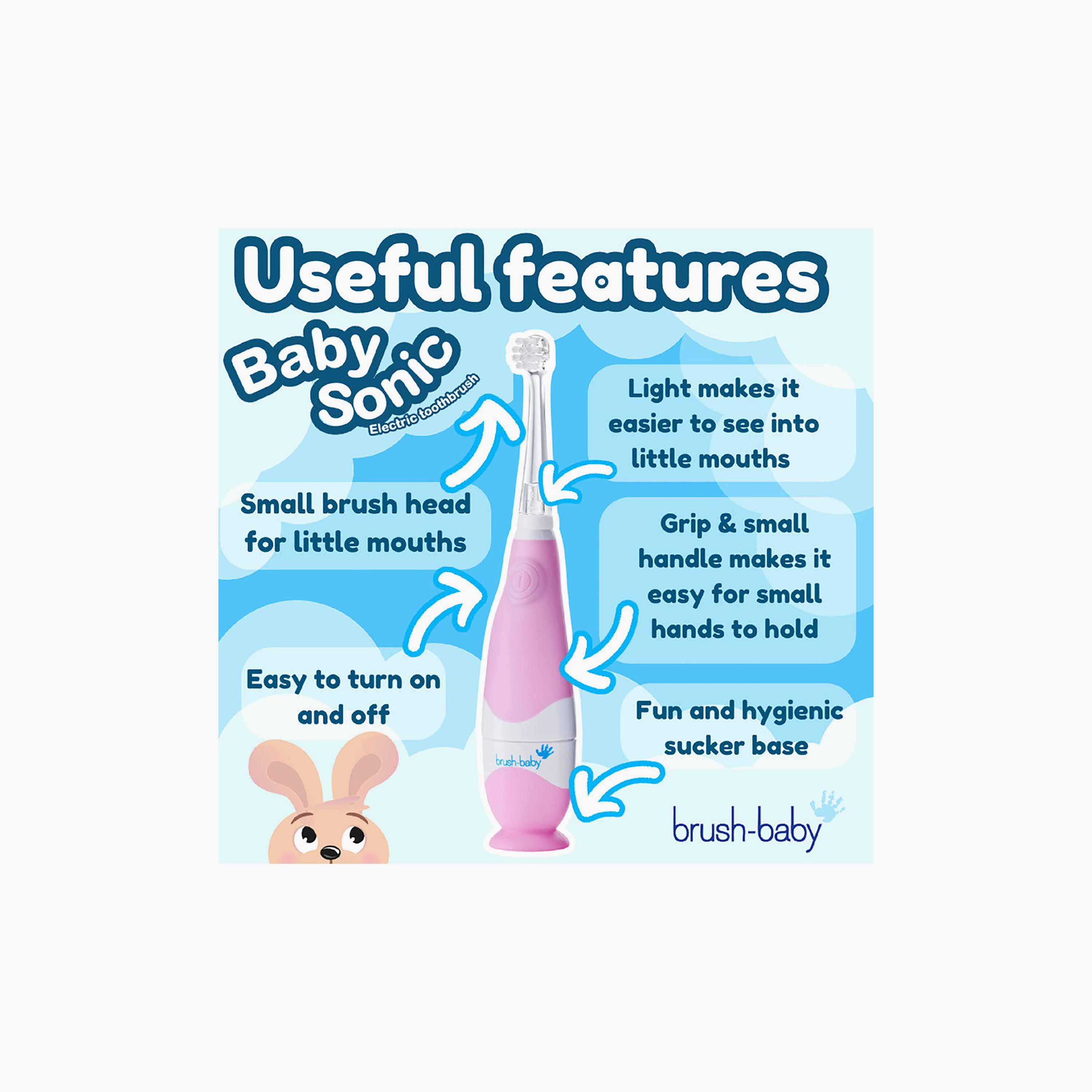 فرشاة أسنان كهربائية مع رأسي فرشاة - بيبي سونيك - 0-3 سنوات من براش بيبي-baby-bathandcare-oralcare-image-2