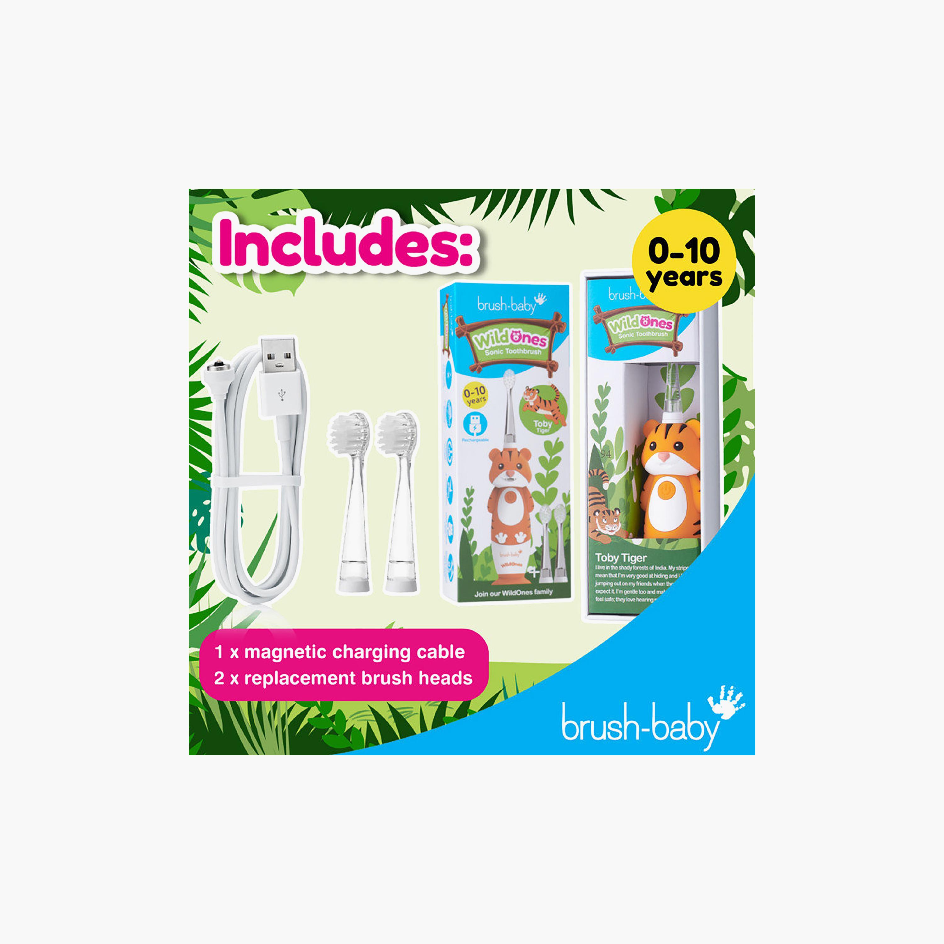 Brush Baby WildOnes Rechargeable Sonic Toothbrush - Tiger-baby-bathandcare-oralcare-image-2