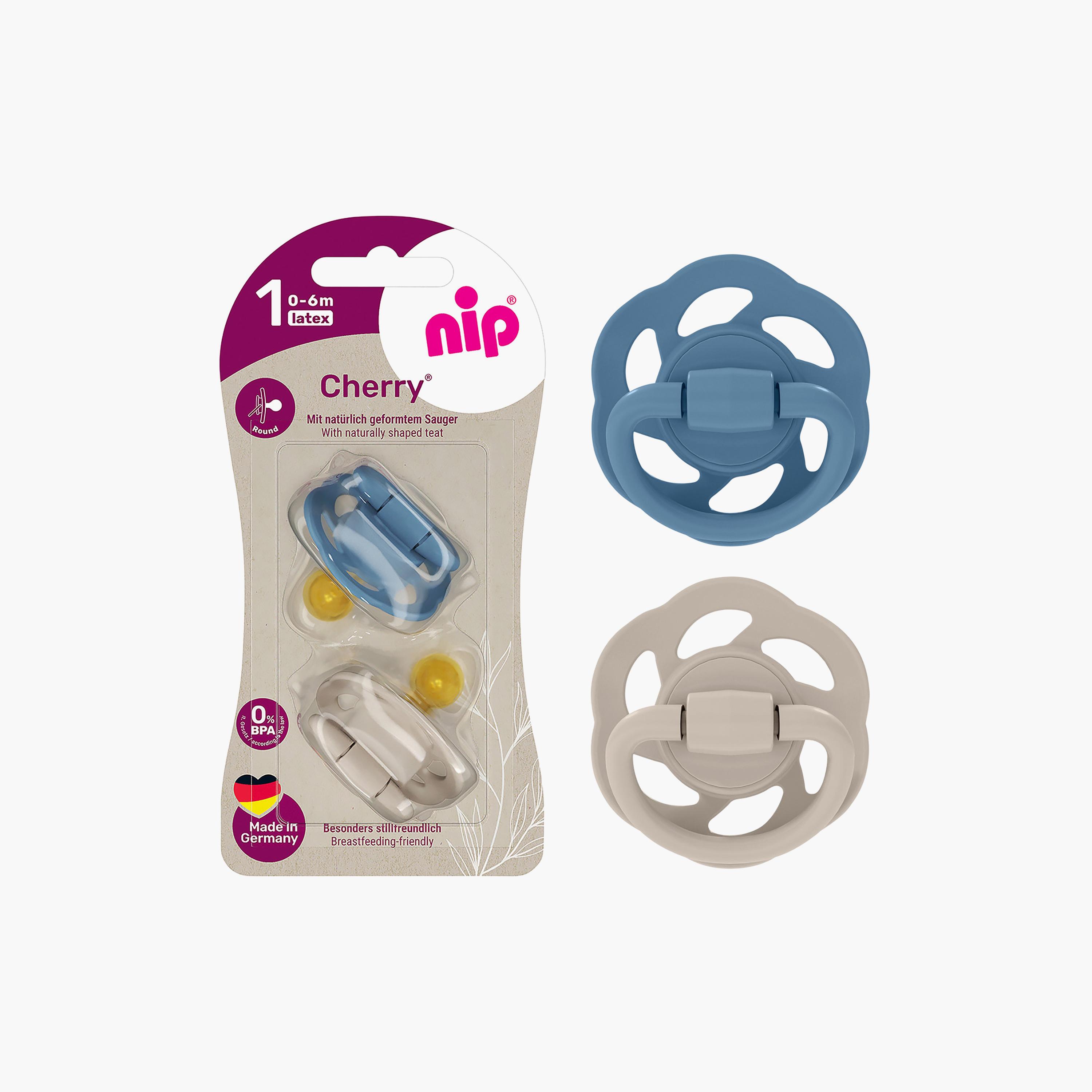 Nip 2-Piece Cherry Pacifier Round Soother - 0-6 Months - Brown & Blue-baby-feeding-pacifiers-image-5