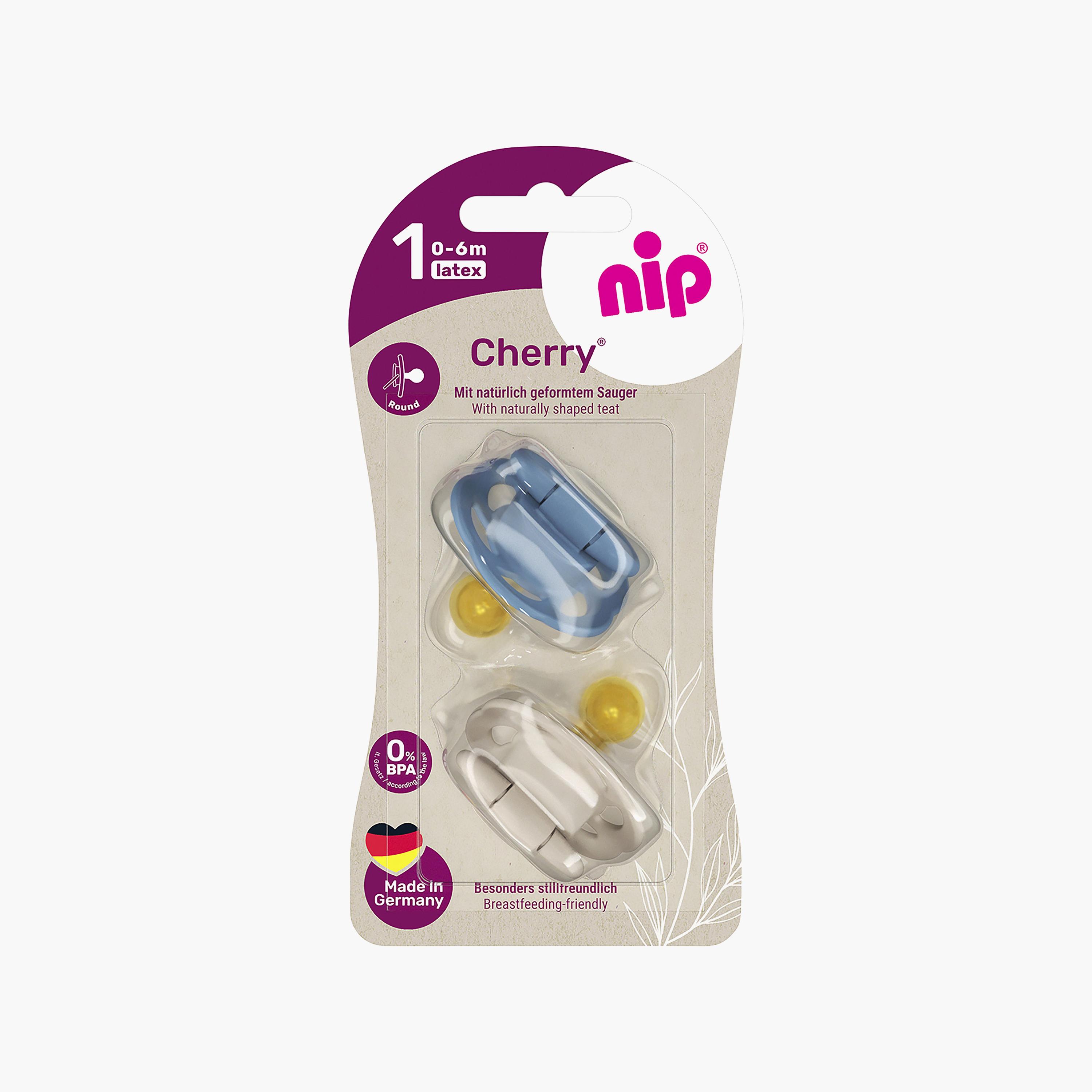 Nip 2-Piece Cherry Pacifier Round Soother - 0-6 Months - Brown & Blue-baby-feeding-pacifiers-image-6