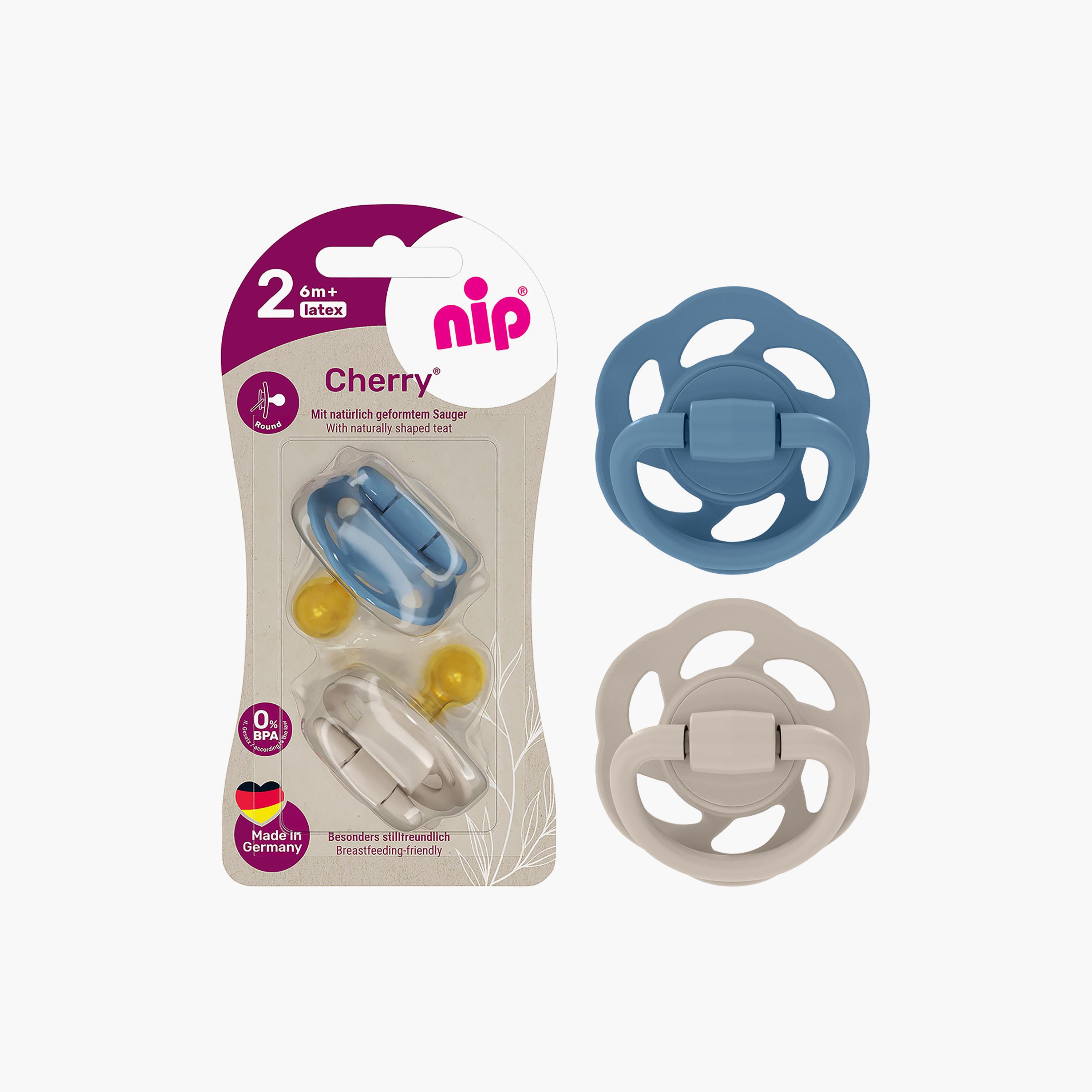 Nip 2-Pieces Cherry Pacifier Round Soother - 0-6 Months - Grey & Blue-baby-feeding-pacifiers-image-5