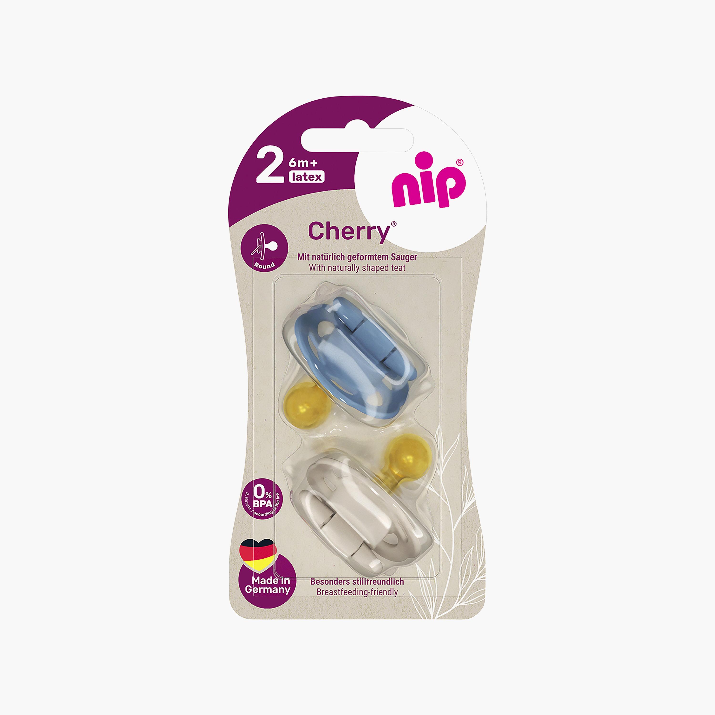 Nip 2-Pieces Cherry Pacifier Round Soother - 0-6 Months - Grey & Blue-baby-feeding-pacifiers-image-6