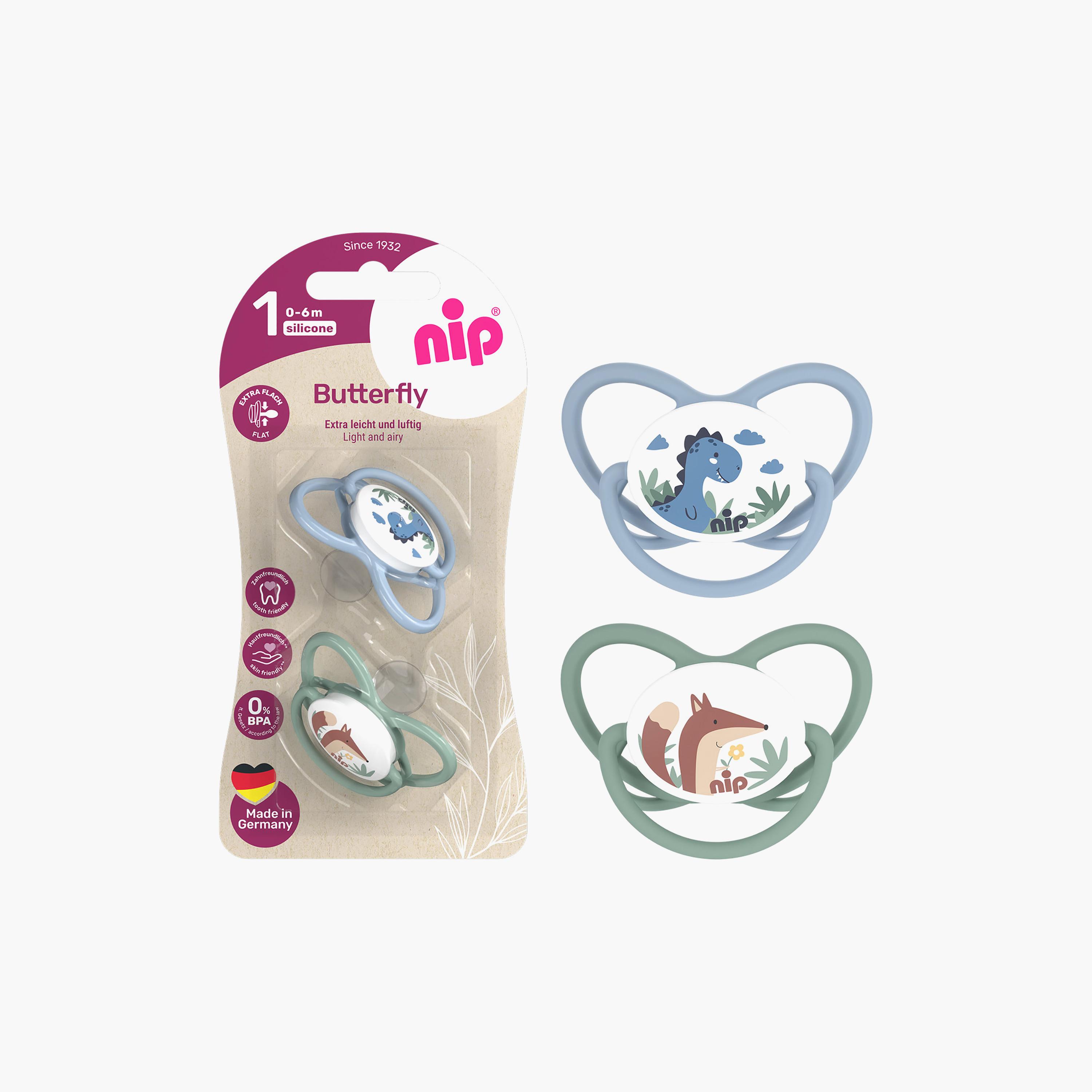 لهاية فراشة لتقويم الأسنان مع حلقة قطعتين - 0-6 أشهر - أزرق وأخضر من نيب-baby-feeding-pacifiers-image-3