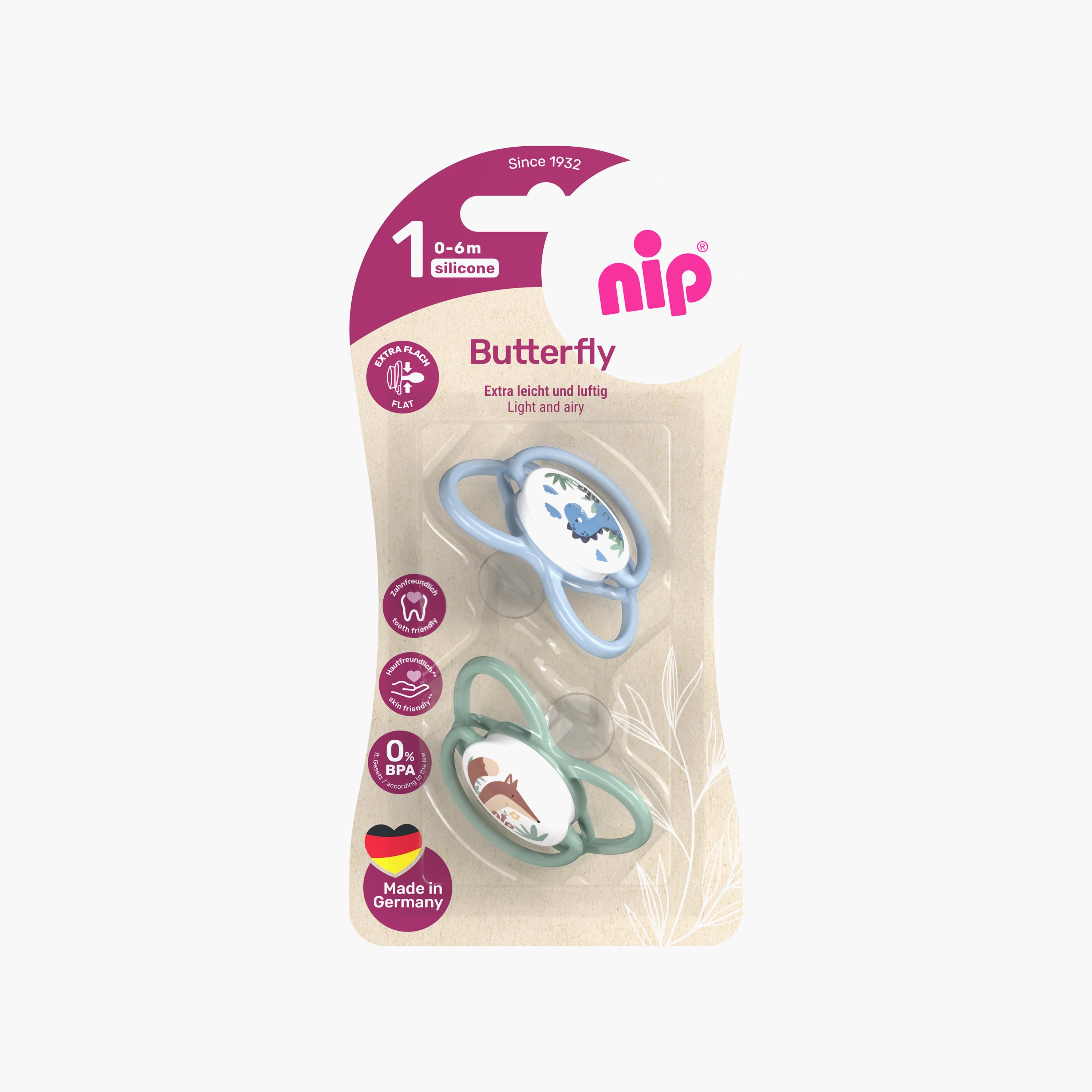 لهاية فراشة لتقويم الأسنان مع حلقة قطعتين - 0-6 أشهر - أزرق وأخضر من نيب-baby-feeding-pacifiers-image-4