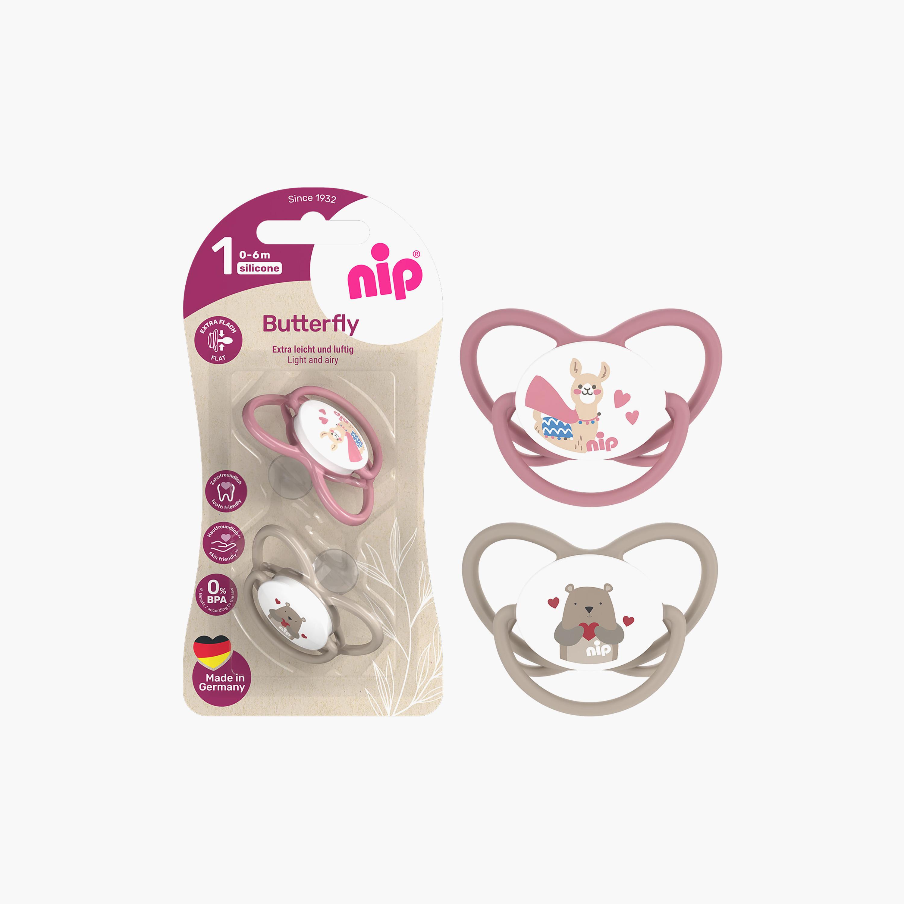 لهاية فراشة لتقويم الأسنان مع حلقة قطعتين - 0-6 أشهر - بني ووردي من نيب-baby-feeding-pacifiers-image-3
