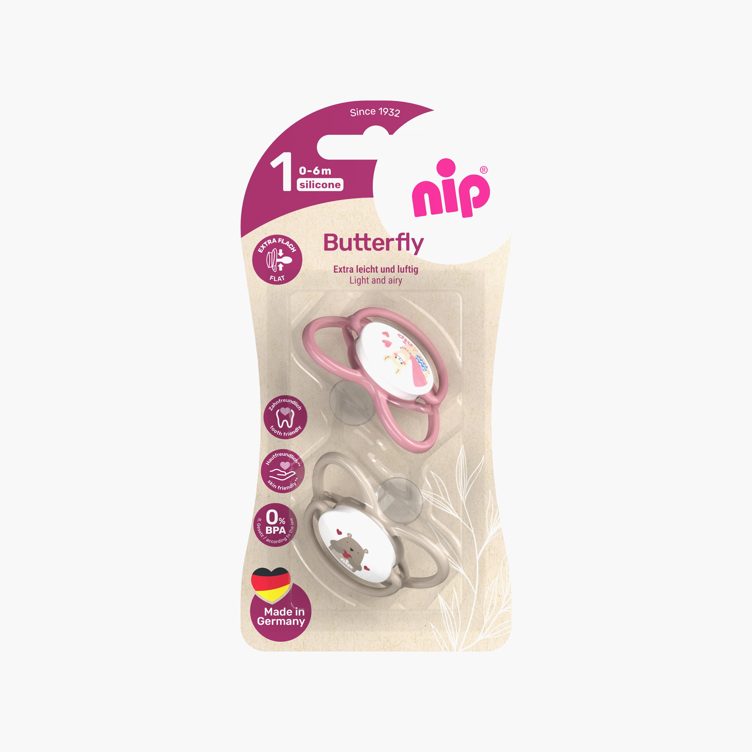 لهاية فراشة لتقويم الأسنان مع حلقة قطعتين - 0-6 أشهر - بني ووردي من نيب-baby-feeding-pacifiers-image-4