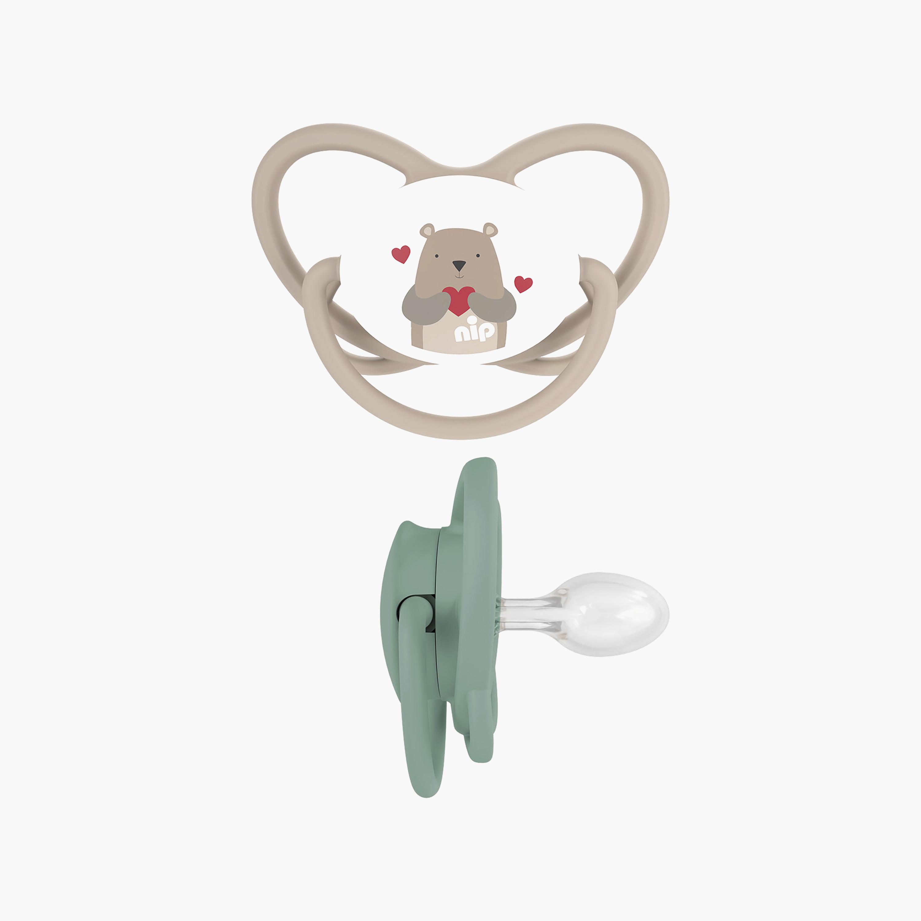 لهاية فراشة لتقويم الأسنان مع حلقة قطعتين - 5-18 شهرًا - رمادي وأخضر من نيب-baby-feeding-pacifiers-image-1