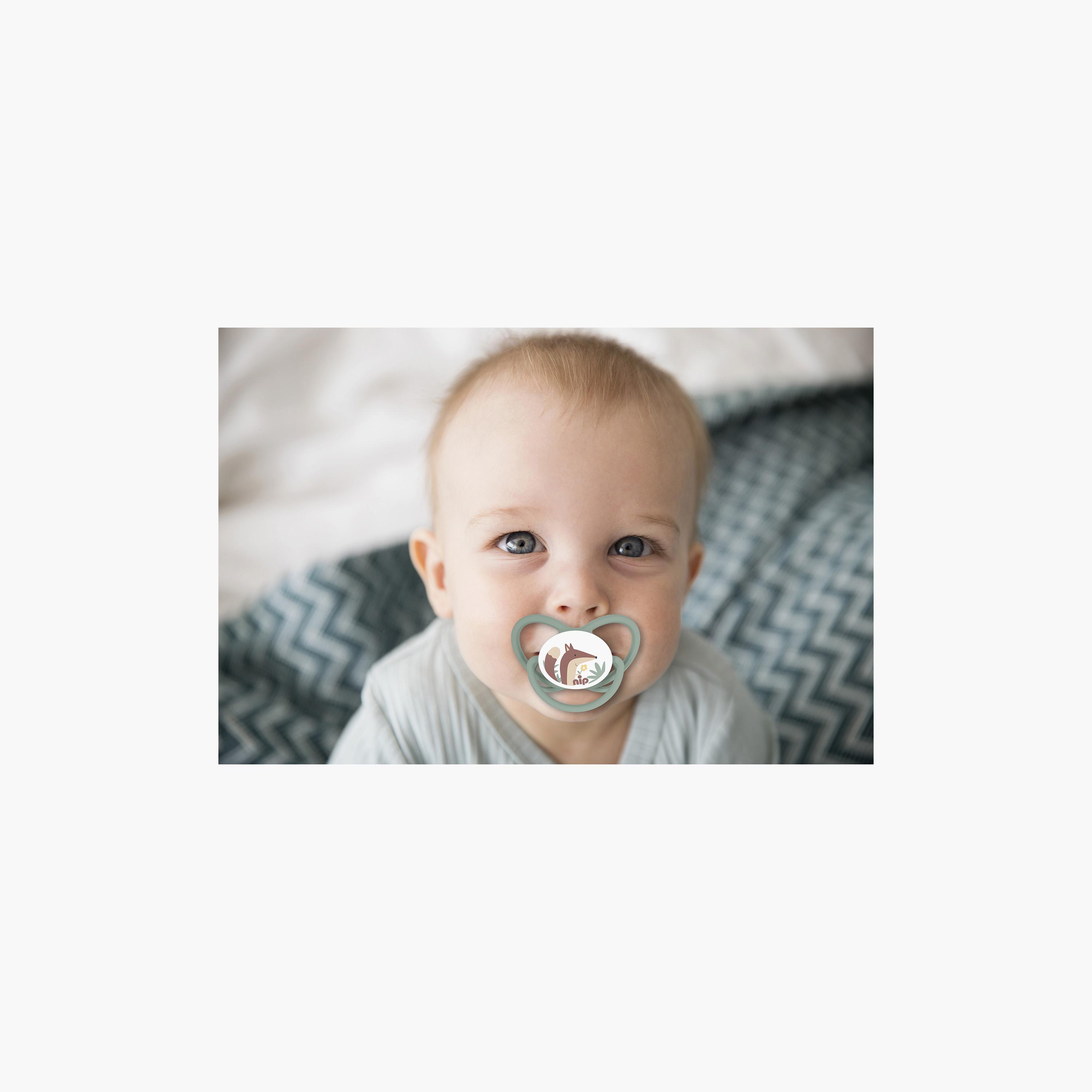 لهاية فراشة لتقويم الأسنان مع حلقة قطعتين - 5-18 شهرًا - رمادي وأخضر من نيب-baby-feeding-pacifiers-image-10