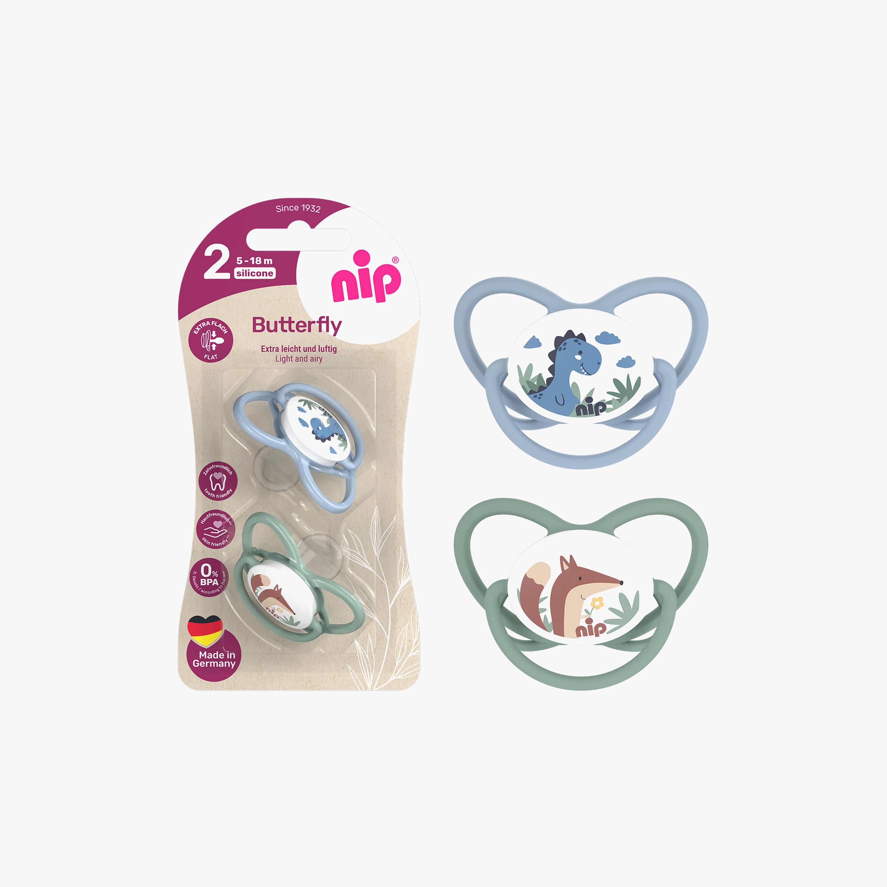لهاية فراشة لتقويم الأسنان مع حلقة قطعتين - 5-18 شهرًا - أزرق وأخضر من نيب-baby-feeding-pacifiers-image-3
