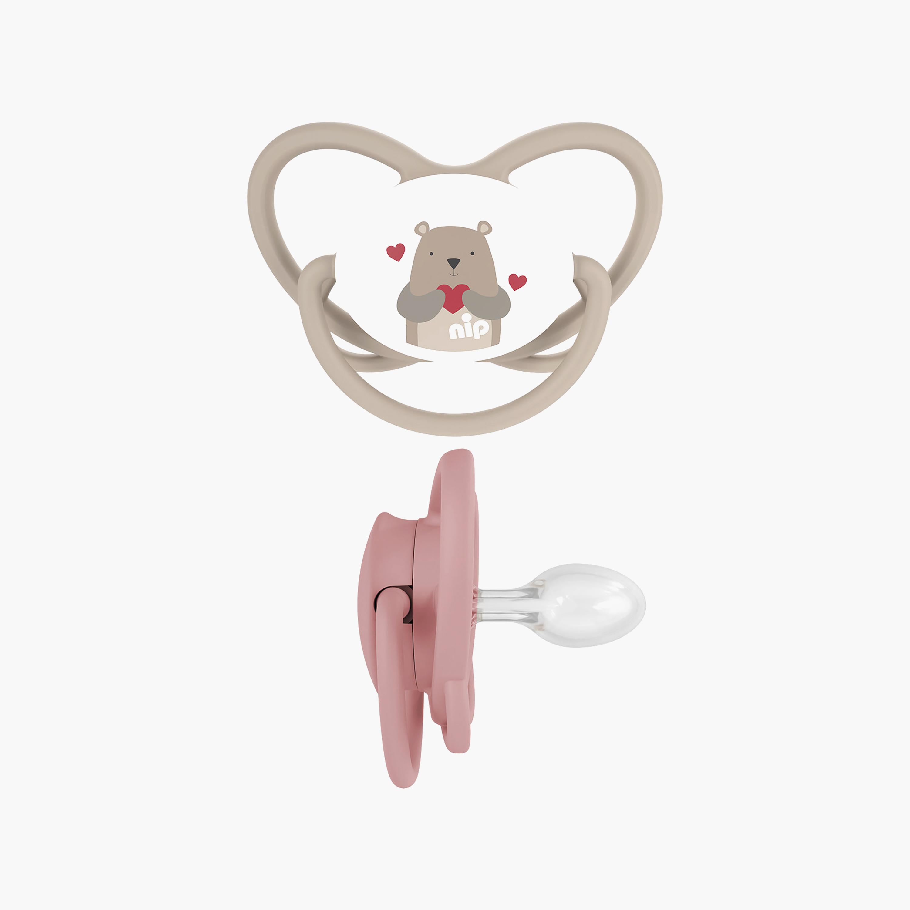 Nip 2-Piece Butterfly Orthodontic Soother with Ring - 5-18 Months - Grey & Pink-baby-feeding-pacifiers-image-1