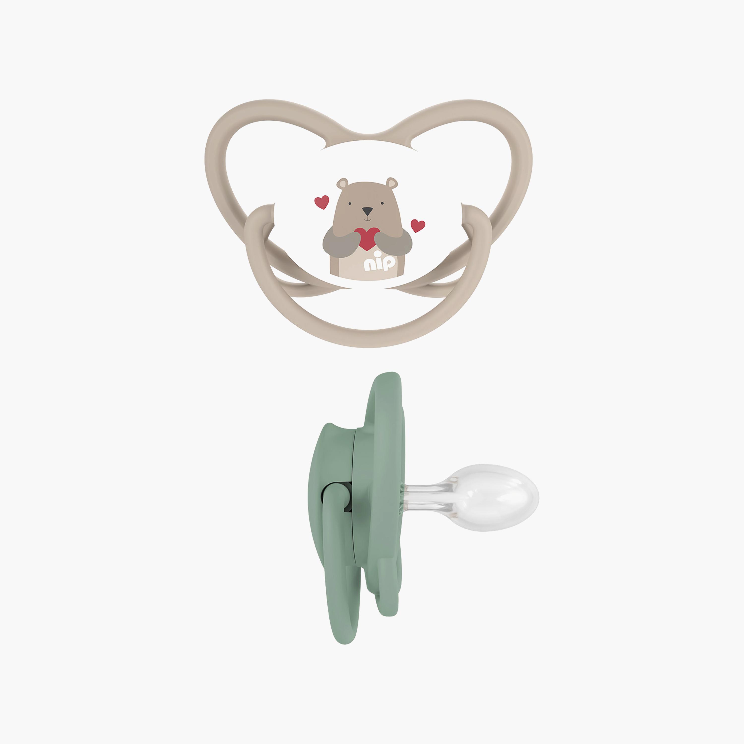 Nip 2-Piece Butterfly Orthodontic Soother with Ring - 5-18 Months - Grey & Green-baby-feeding-pacifiers-image-1