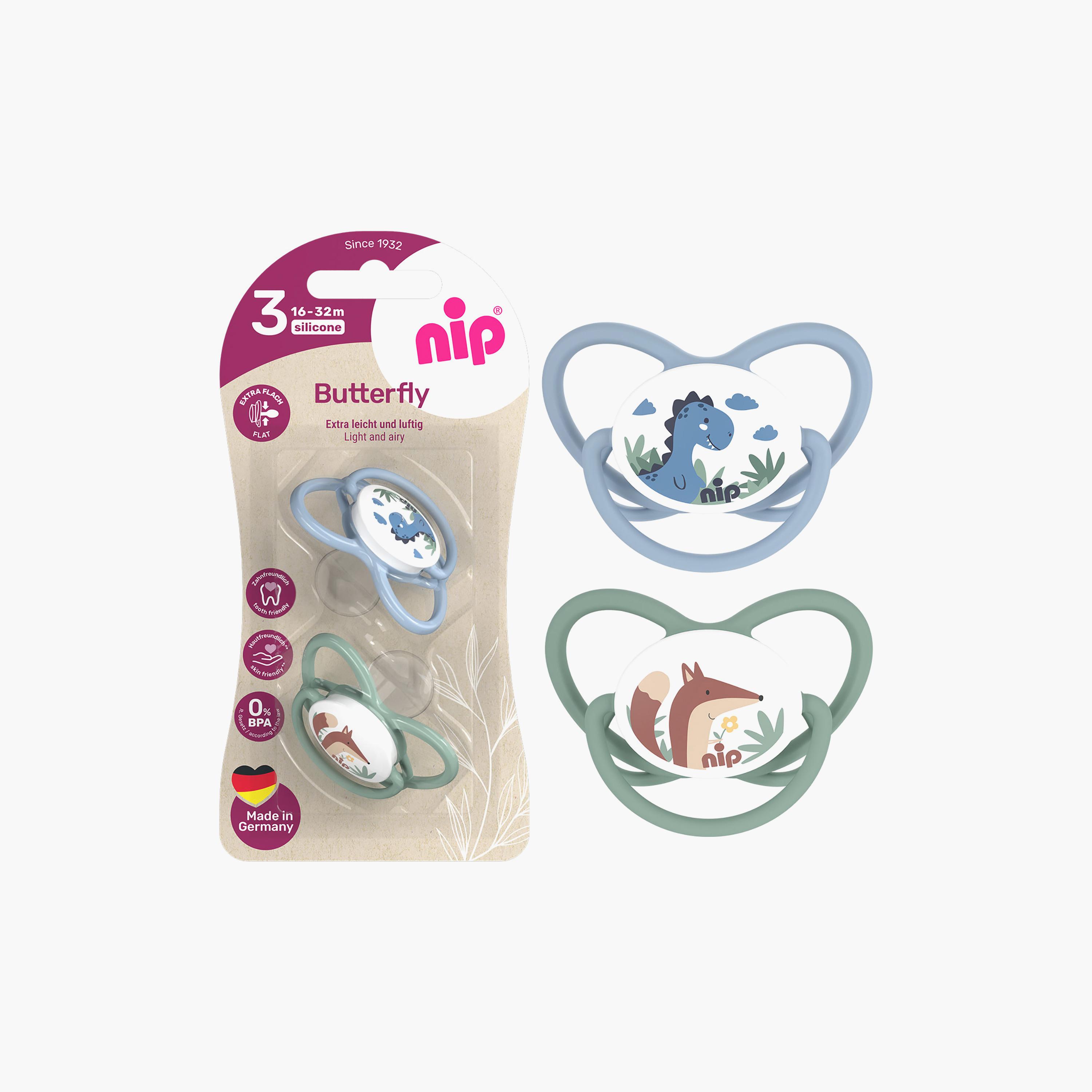 Nip 2-Piece Butterfly Orthodontic Soother with Ring - 5-18 Months - Blue & Green-baby-feeding-pacifiers-image-3