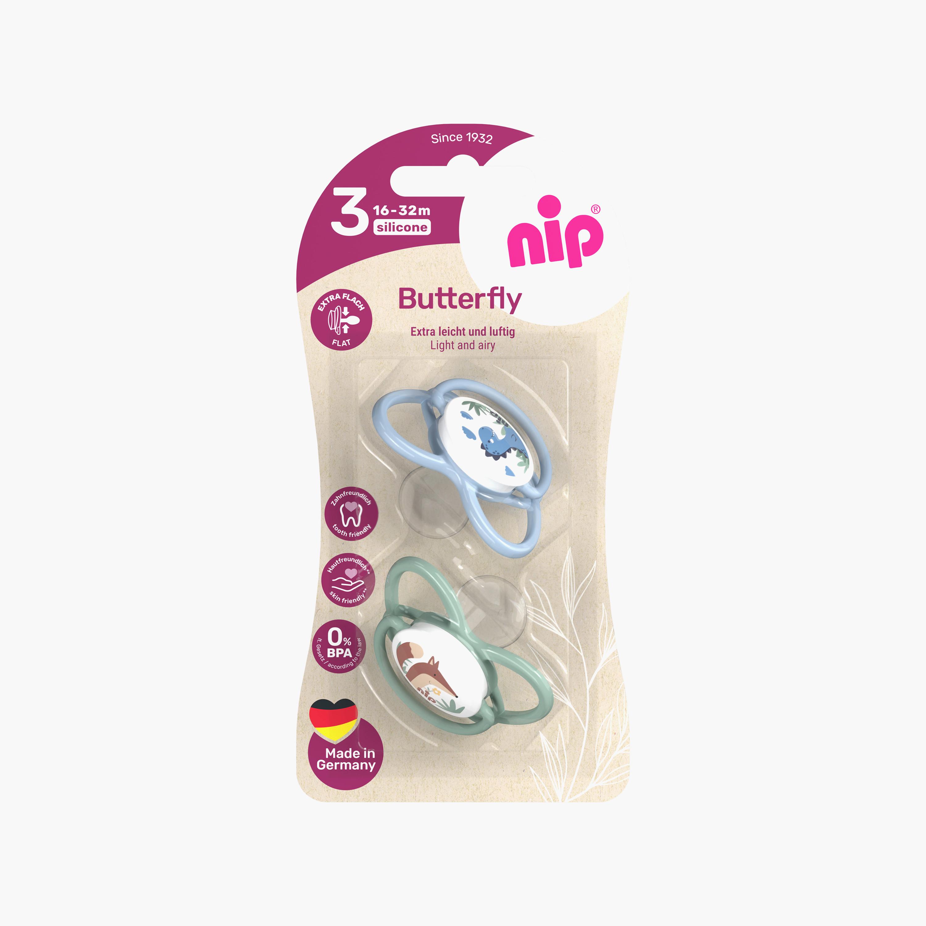 Nip 2-Piece Butterfly Orthodontic Soother with Ring - 5-18 Months - Blue & Green-baby-feeding-pacifiers-image-4