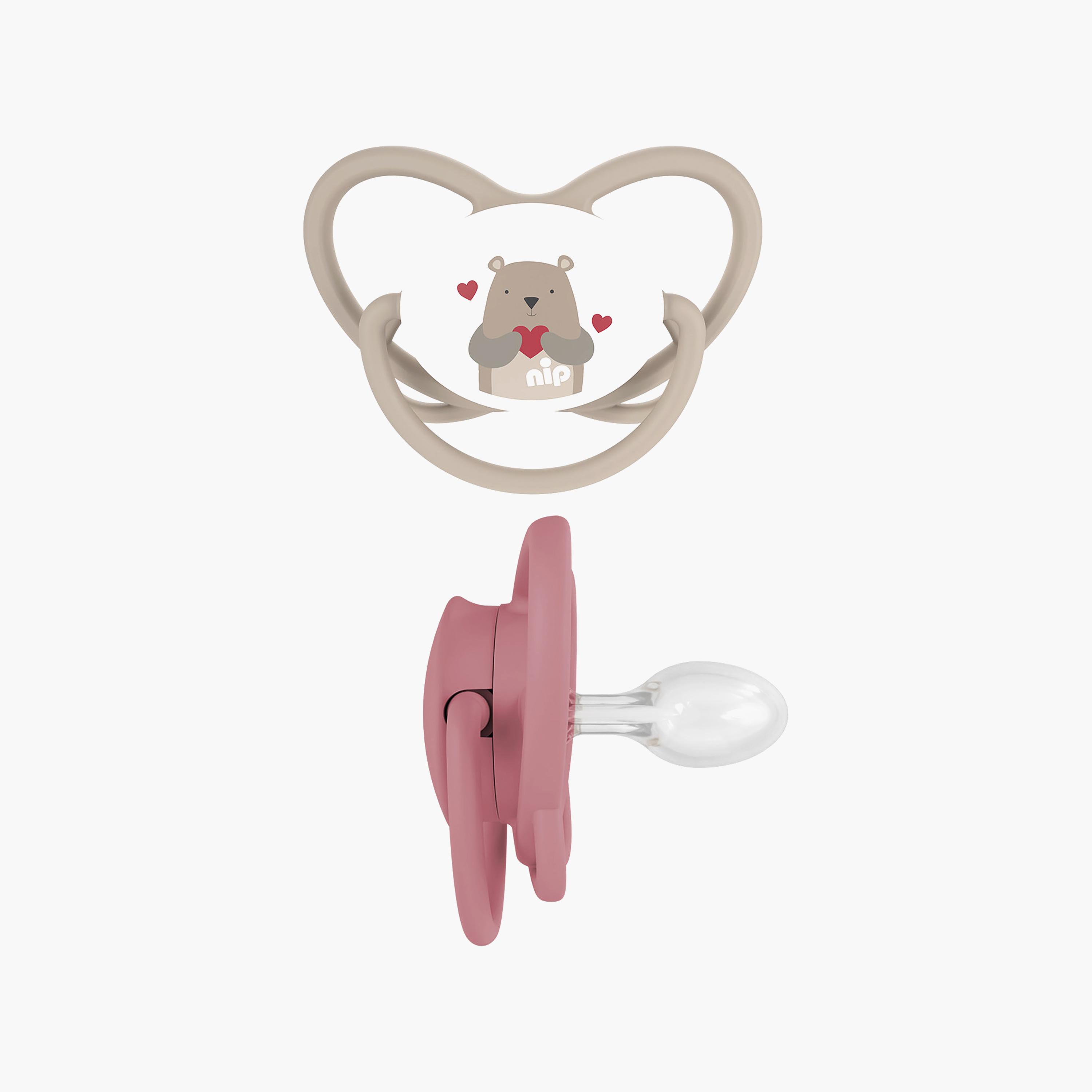 لهاية فراشة لتقويم الأسنان مع حلقة قطعتين - 5-18 شهرًا - رمادي ووردي من نيب-baby-feeding-pacifiers-image-1