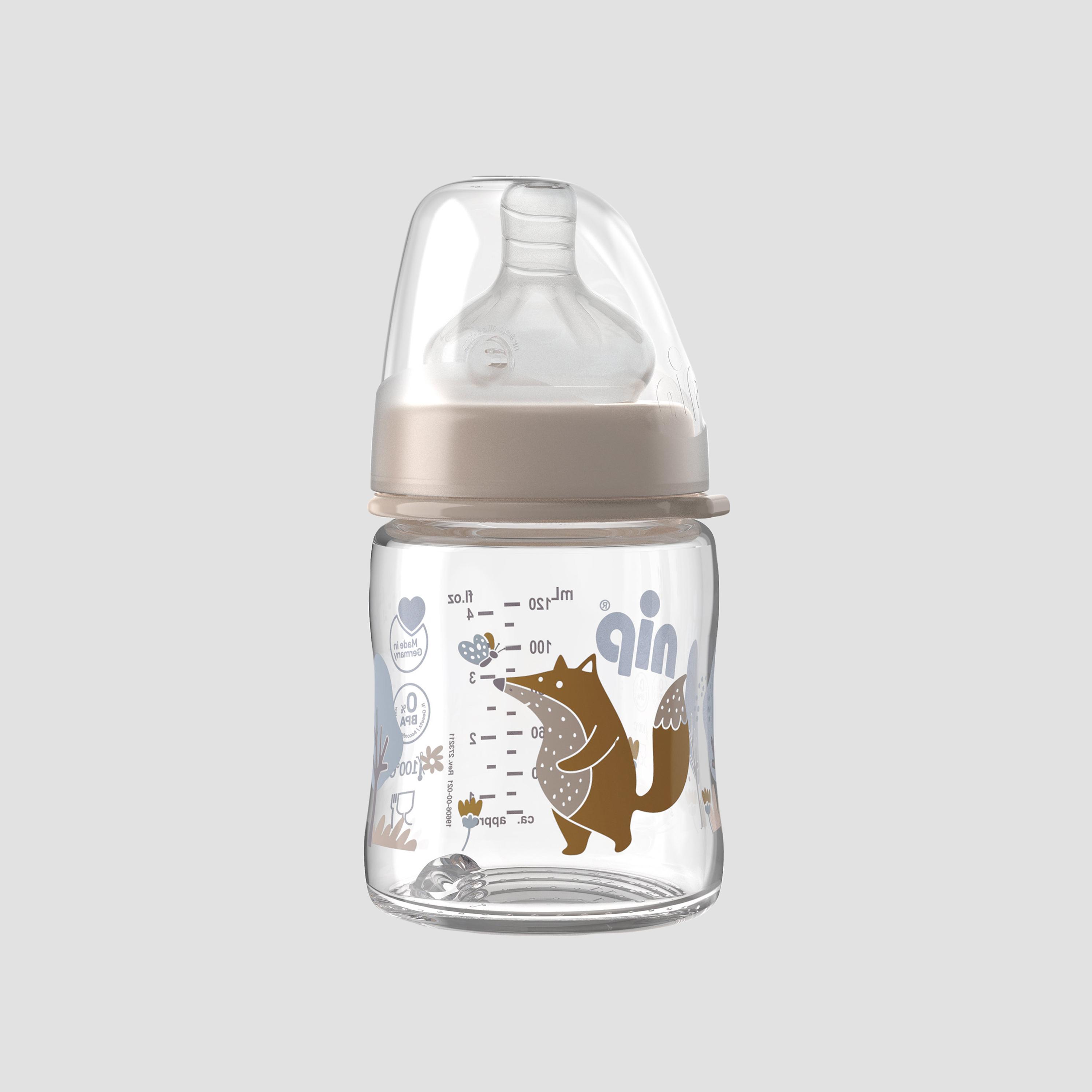 زجاجة زجاجية برقبة واسعة تدفق بطيء - 120 مل - ثعلب من نيب-baby-feeding-feedingbottles-bottlesandteats-image-1