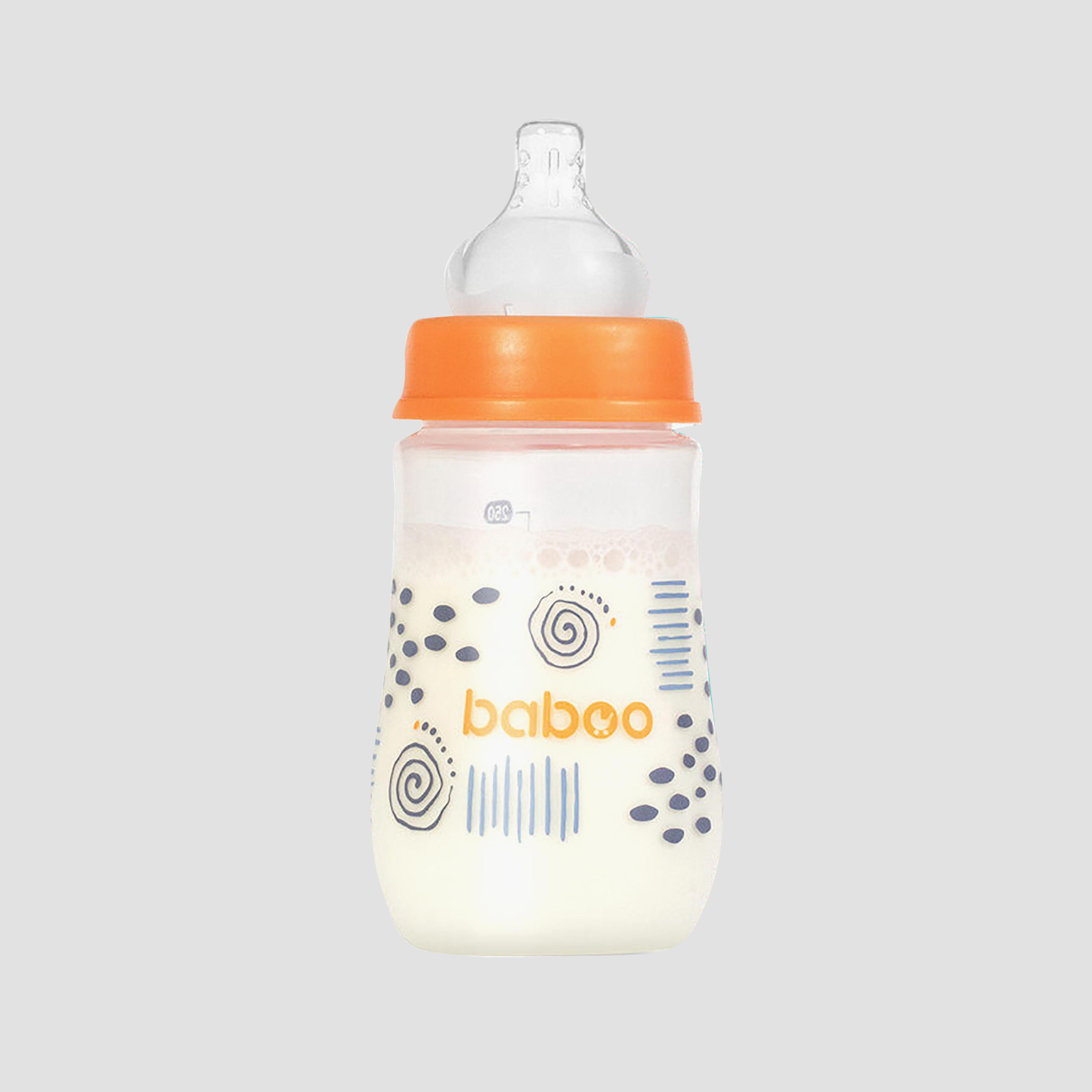 زجاجة رضاعة واسعة العنق مضادة للمغص - 250 مل - لون أزرق ضبابي - 3 أشهر + من بابو-baby-feeding-feedingbottles-bottlesandteats-image-1