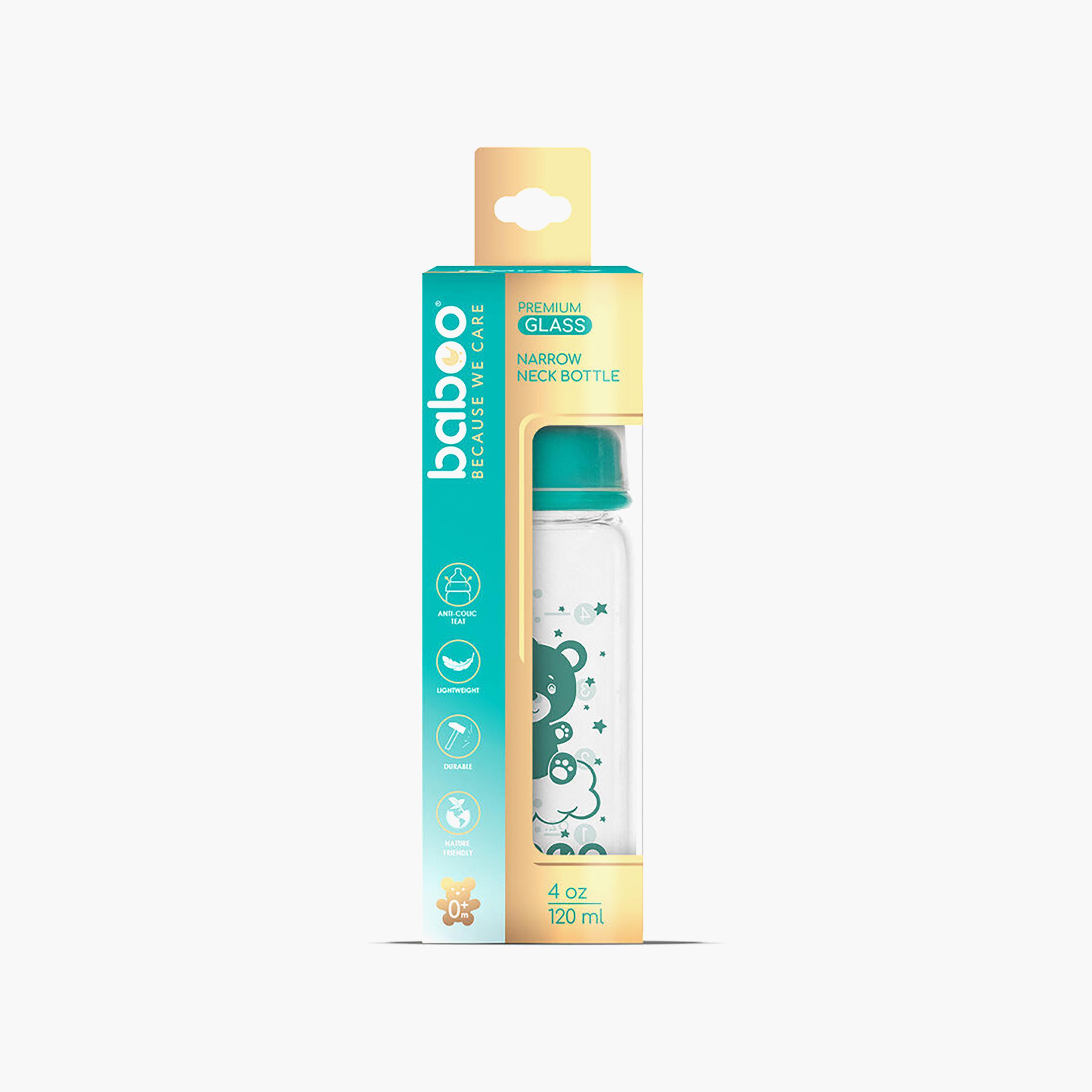 Baboo Anti-Colic Glass Bottle with Narrow Neck - 120 ml - 0 Months+-baby-feeding-feedingbottles-bottlesandteats-image-5