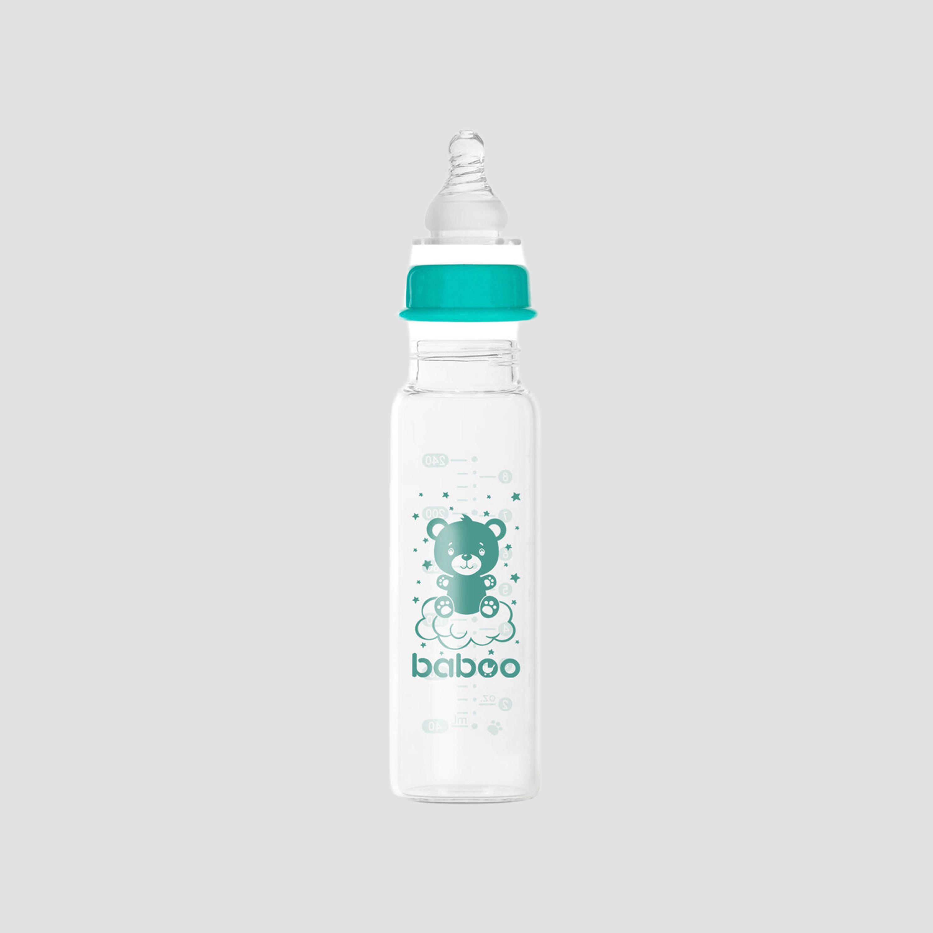Baboo Anti-Colic Glass Bottle with Narrow Neck - 240 ml - 3 Months+-baby-feeding-feedingbottles-bottlesandteats-image-1