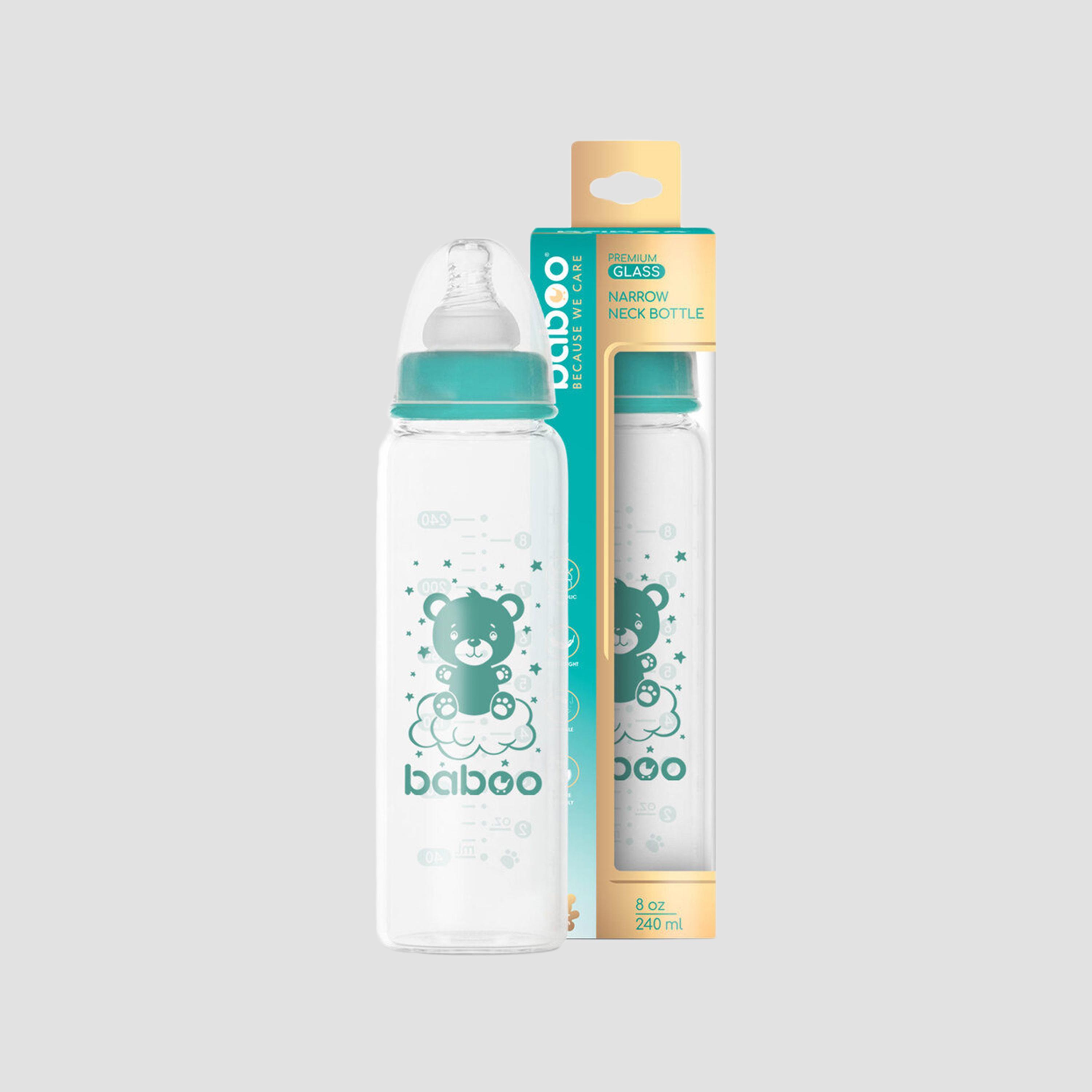 Baboo Anti-Colic Glass Bottle with Narrow Neck - 240 ml - 3 Months+-baby-feeding-feedingbottles-bottlesandteats-image-4