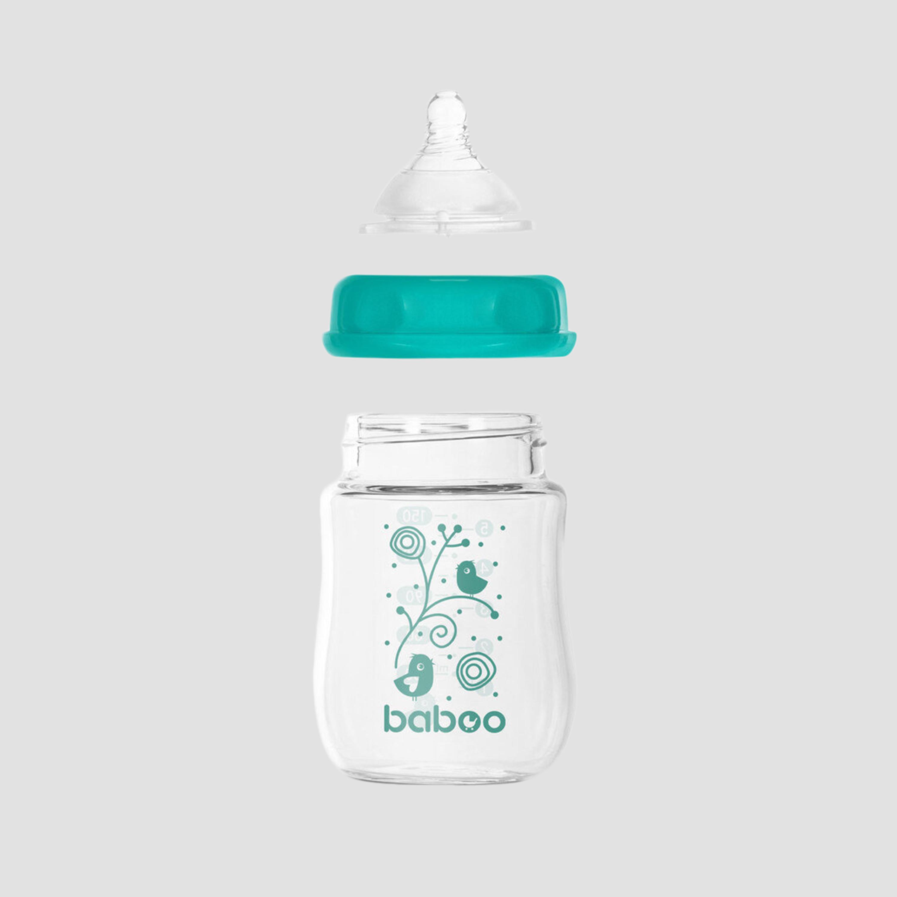 Baboo Anti-Colic Glass Bottle with Wide Neck - 150 ml - 0 Months+-baby-feeding-feedingbottles-bottlesandteats-image-1
