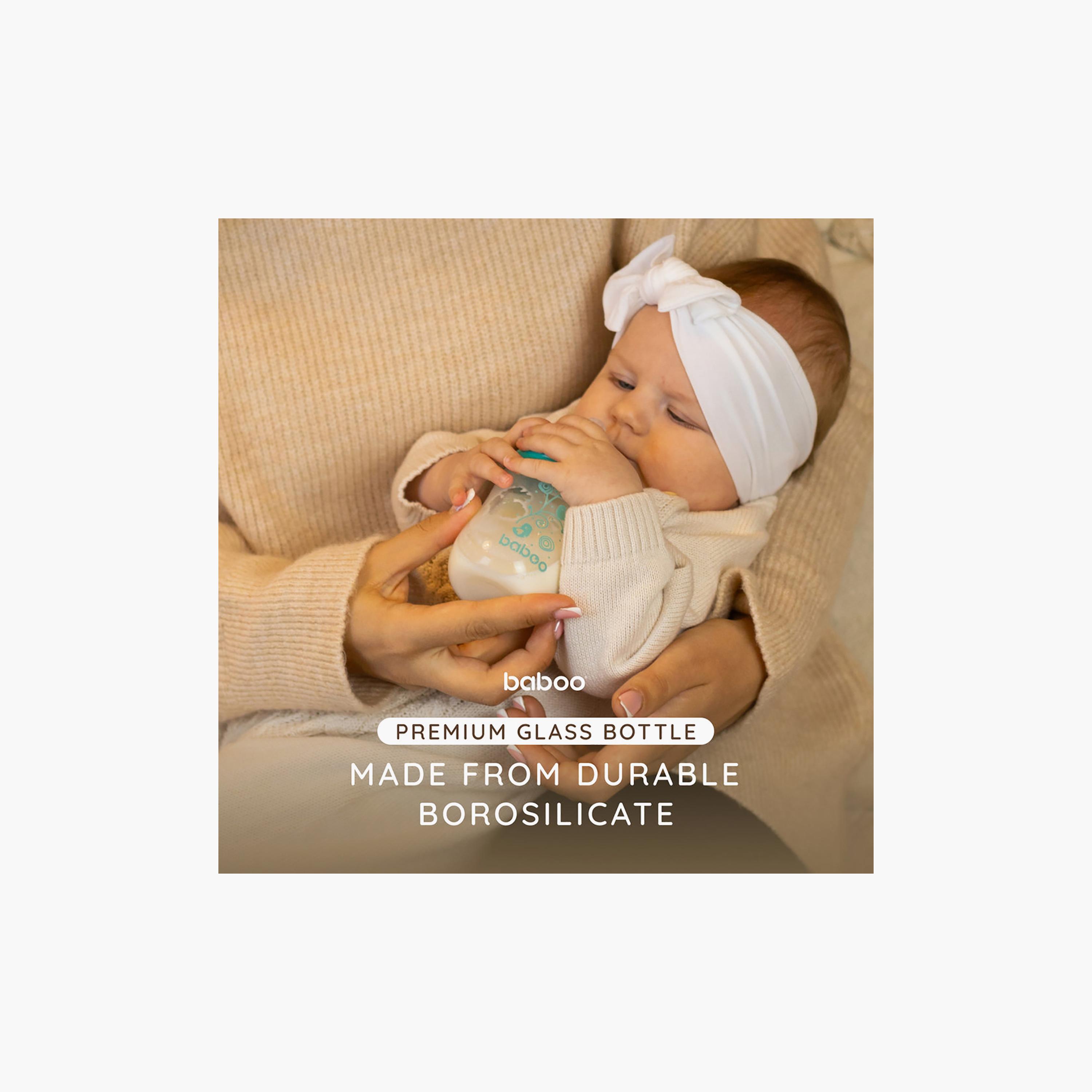 Baboo Anti-Colic Glass Bottle with Wide Neck - 150 ml - 0 Months+-baby-feeding-feedingbottles-bottlesandteats-image-7