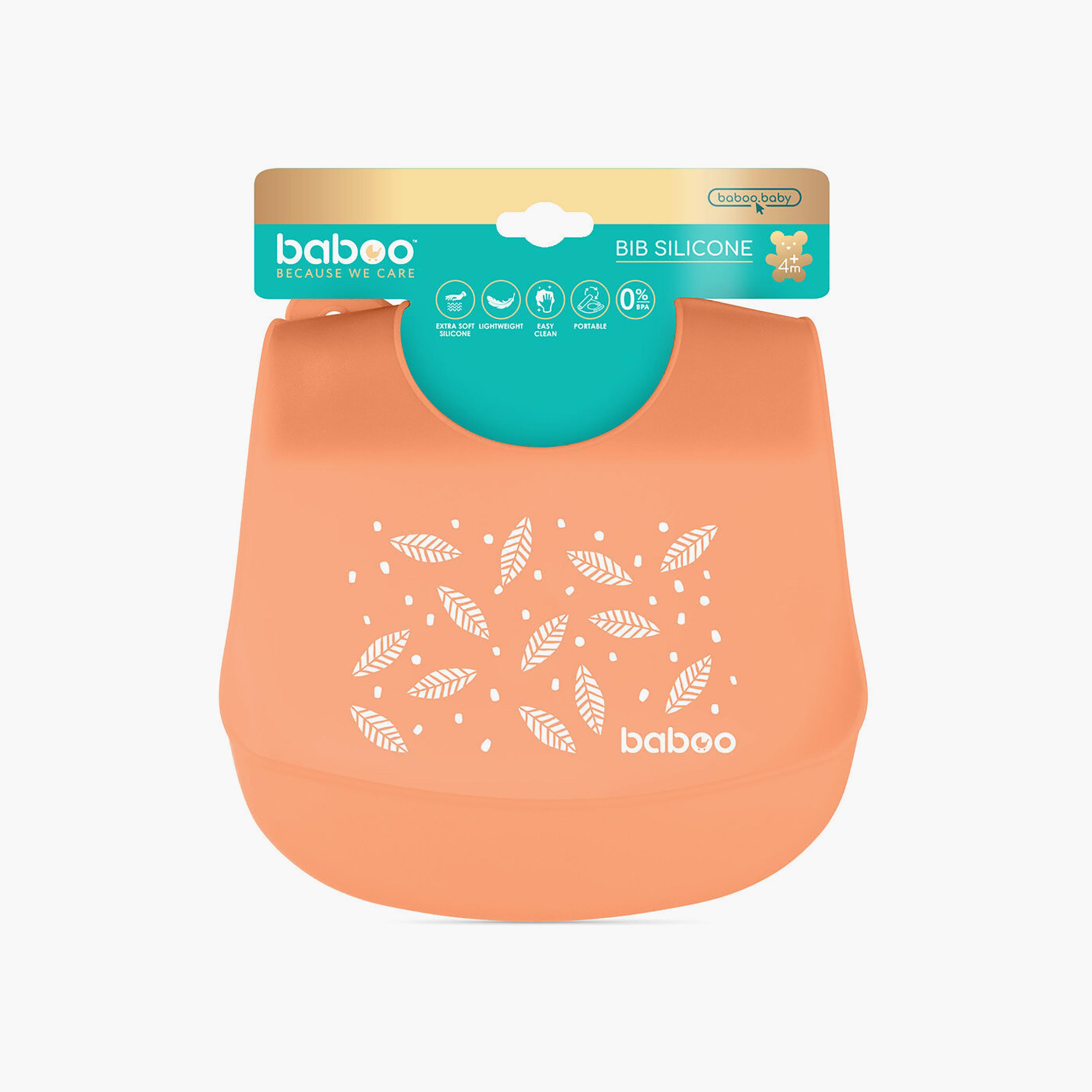 Baboo Silicone Bib - Peachy Keen - 4 Months+-baby-feeding-bibs-image-2