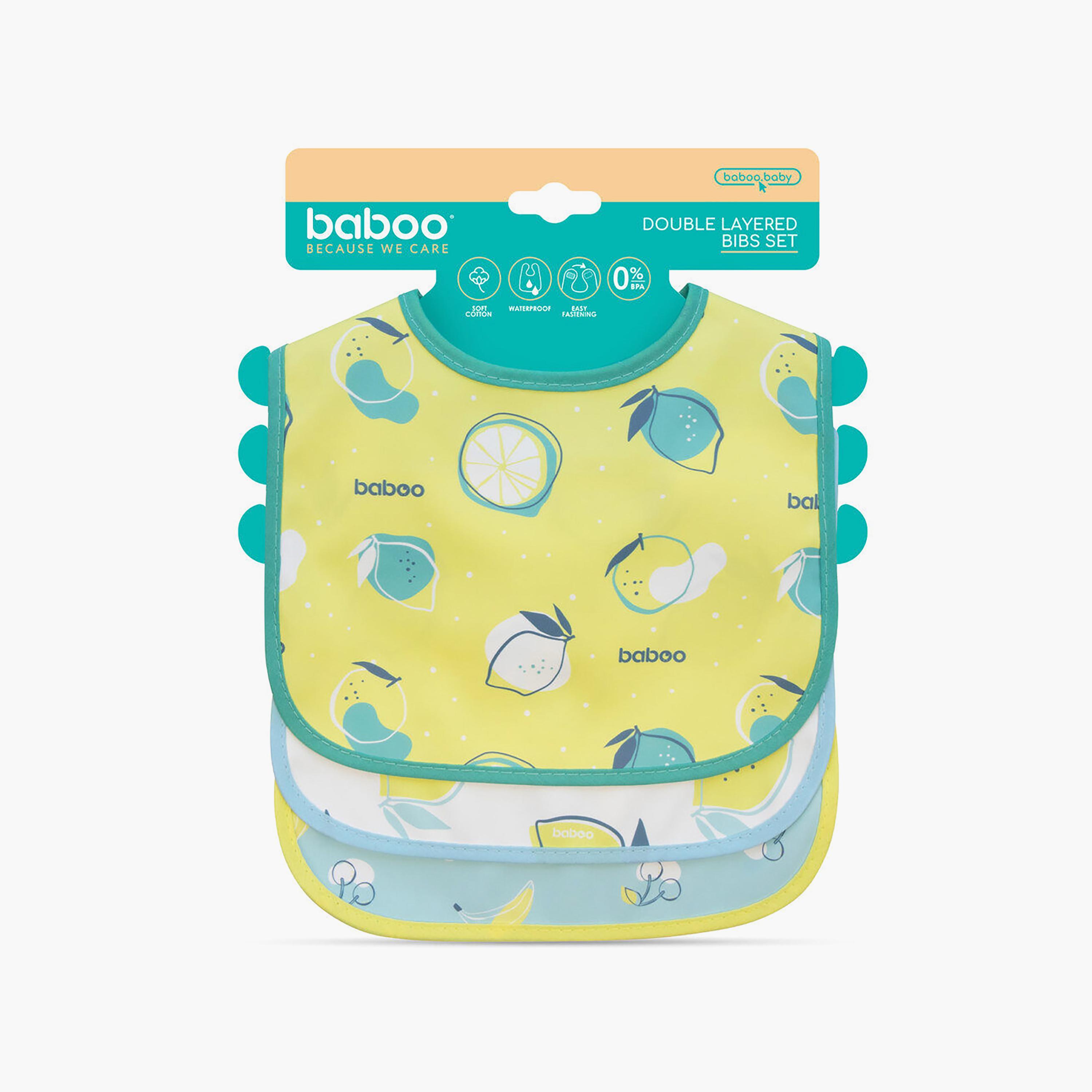 Baboo 3-Piece Double Layer Waterproof Bib Set - Lagoon Fiesta - 0 Months+-baby-feeding-bibs-image-4