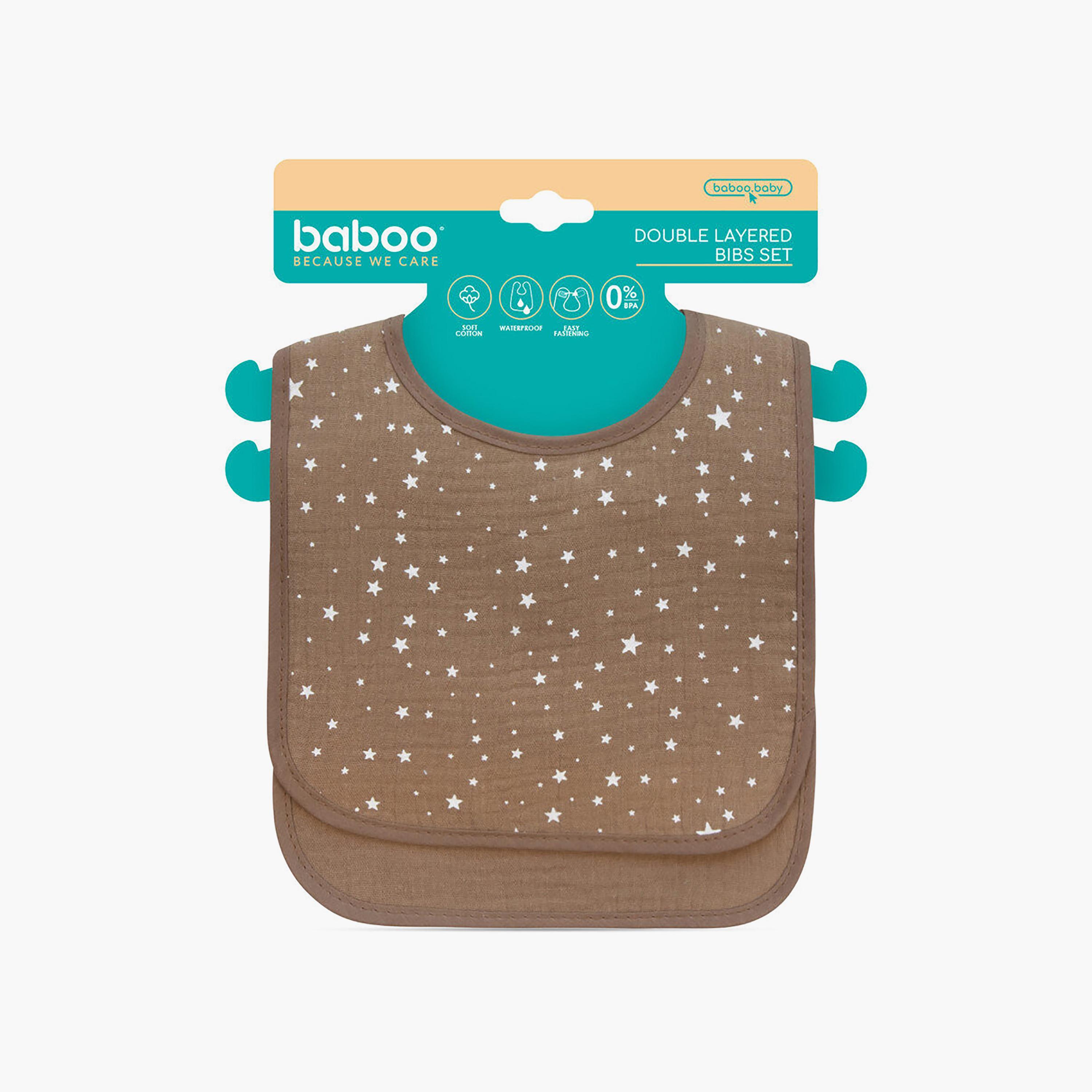 Baboo 2-Piece Double Layer Muslin Waterproof Bib Set - Au Naturale - 0 Months+-baby-feeding-bibs-image-3