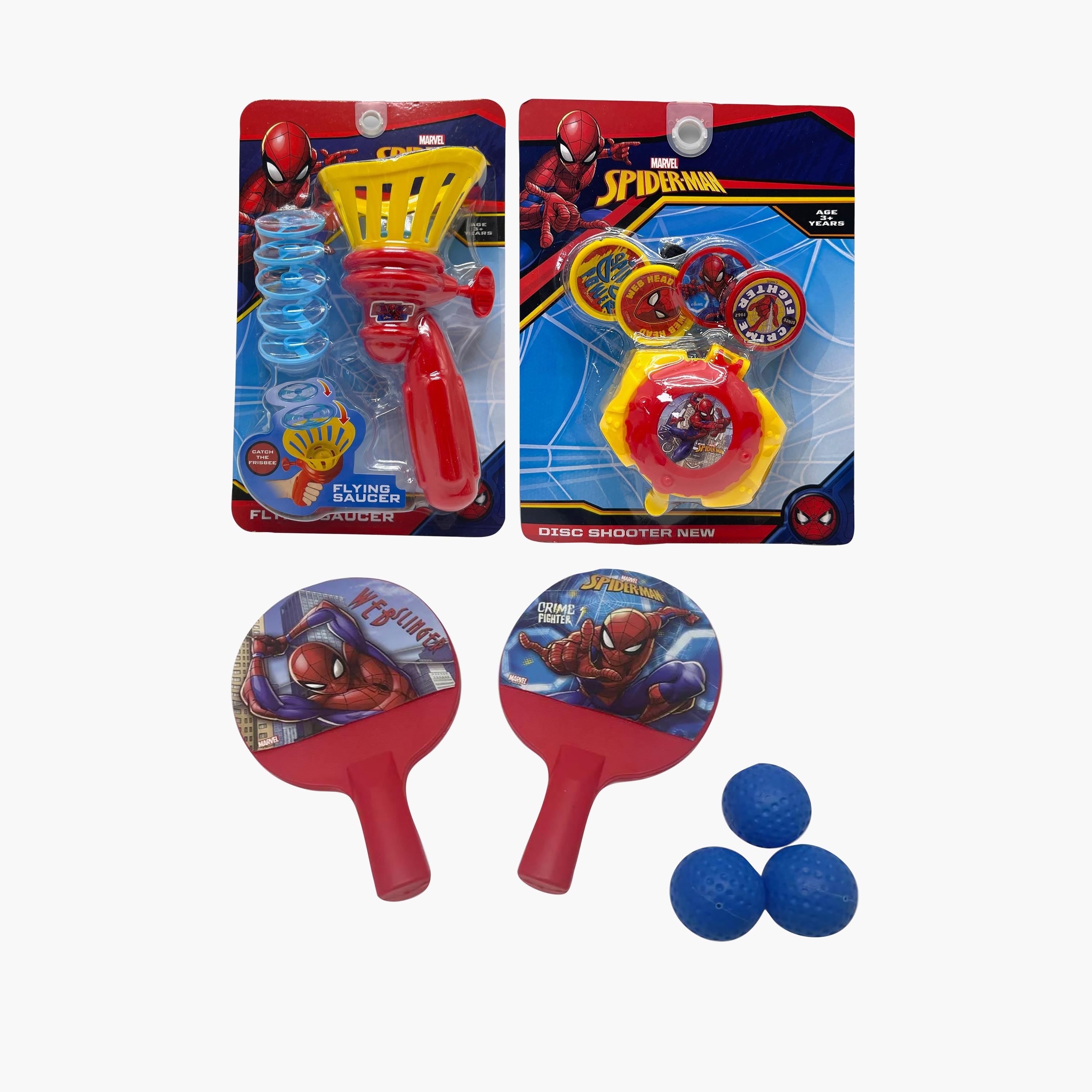 Marvel Flying Saucer Shooter, Disc Shooter & Paddle Ball Set - Spider-Man-toys-outdoor-activity-image-1