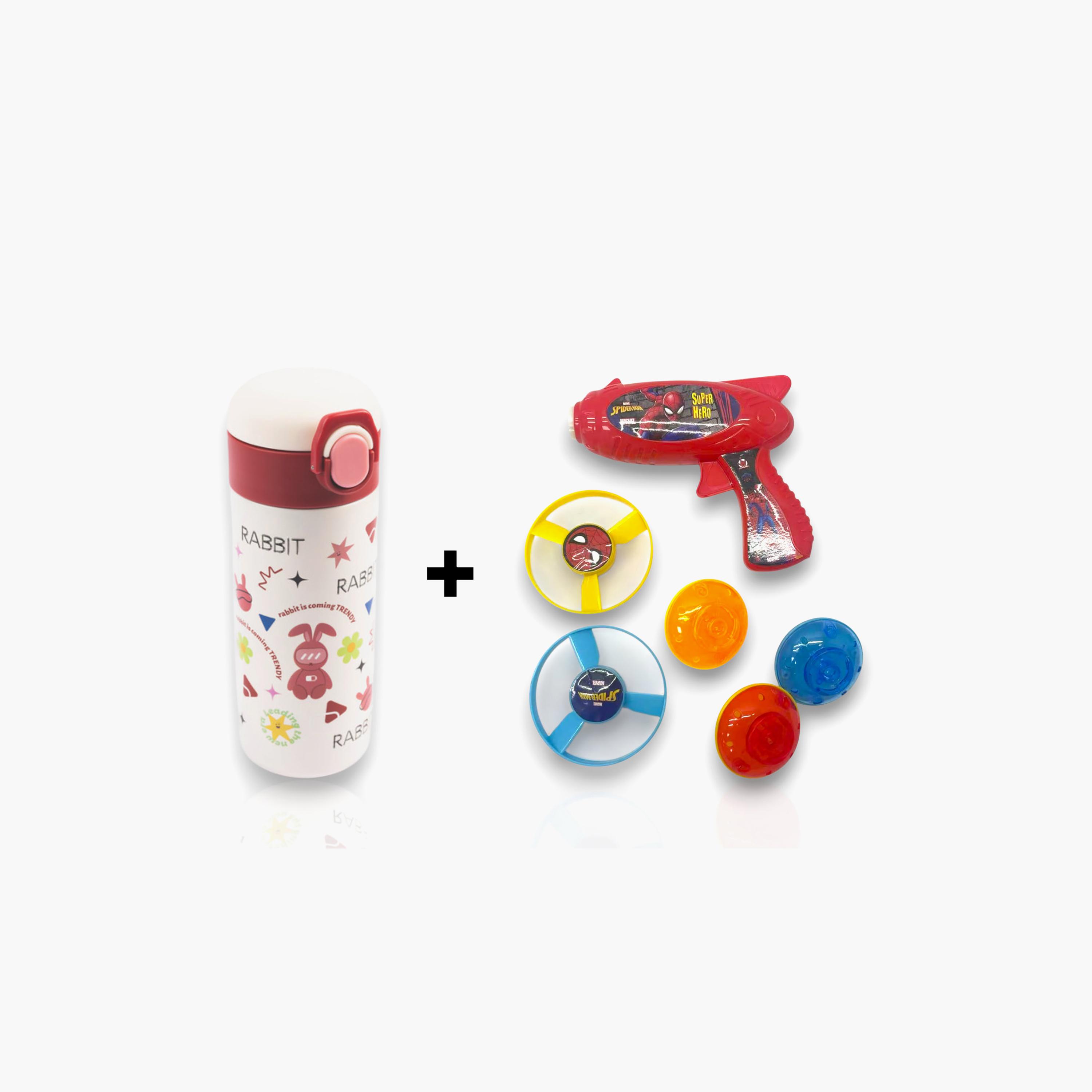 Marvel Insulated Stainless Steel Water Bottle - 500 ml & Marvel Spider-Man Top Flying Saucer Gun-school-waterbottles-image-1