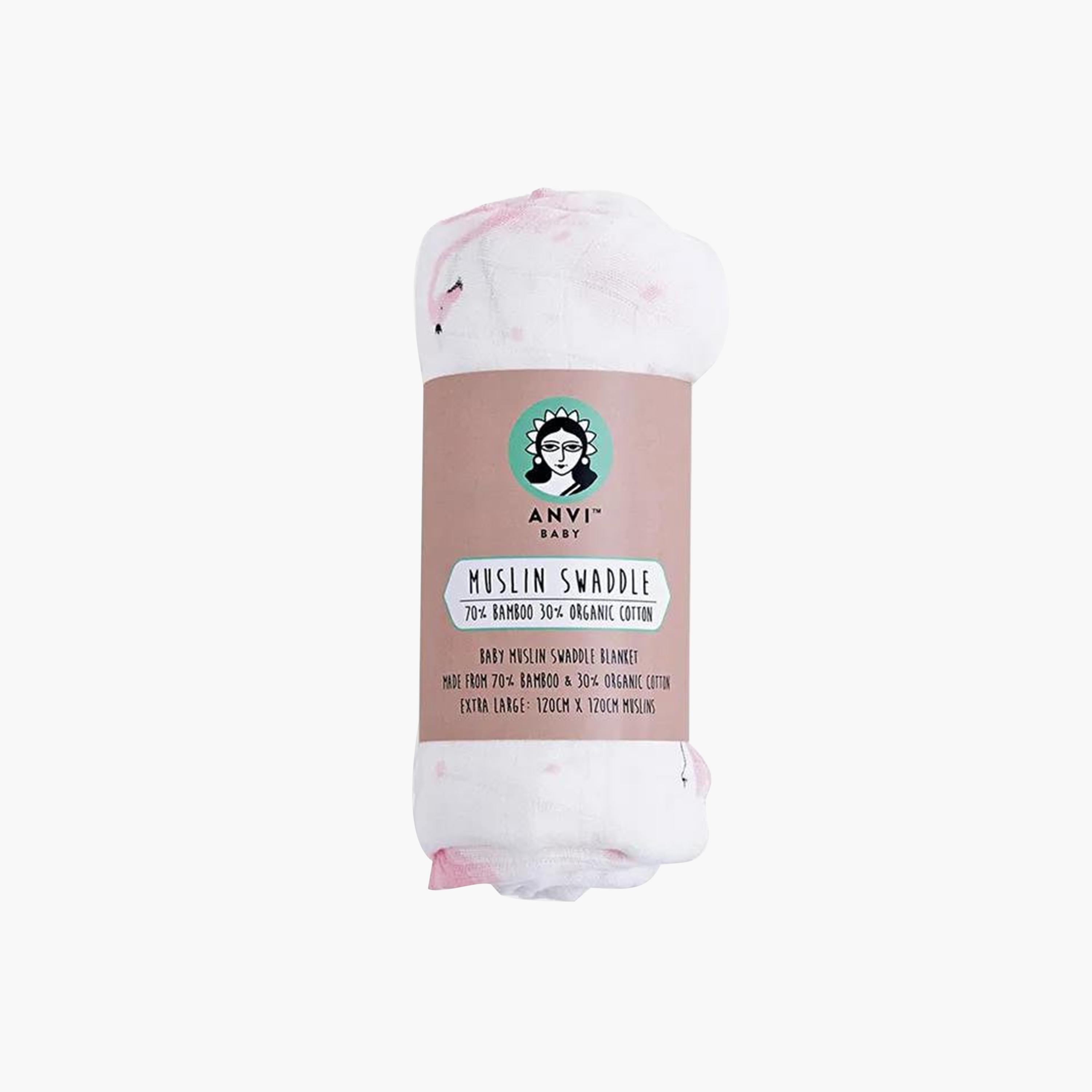 Anvi Baby Organic Bamboo Muslin Swaddle Wrap - Flamingo-baby-nursery-blanketsandswaddles-blanketsandquilts-image-2