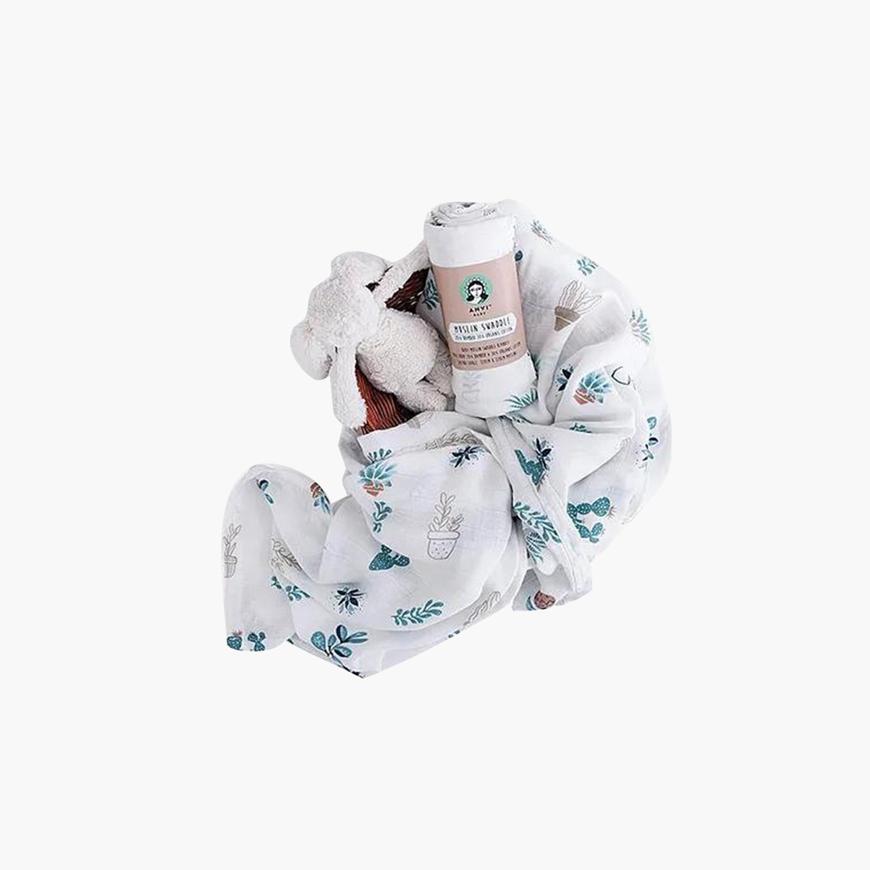 Anvi Baby Organic Bamboo Muslin Swaddle Wrap - Cactus-baby-nursery-blanketsandswaddles-blanketsandquilts-image-3