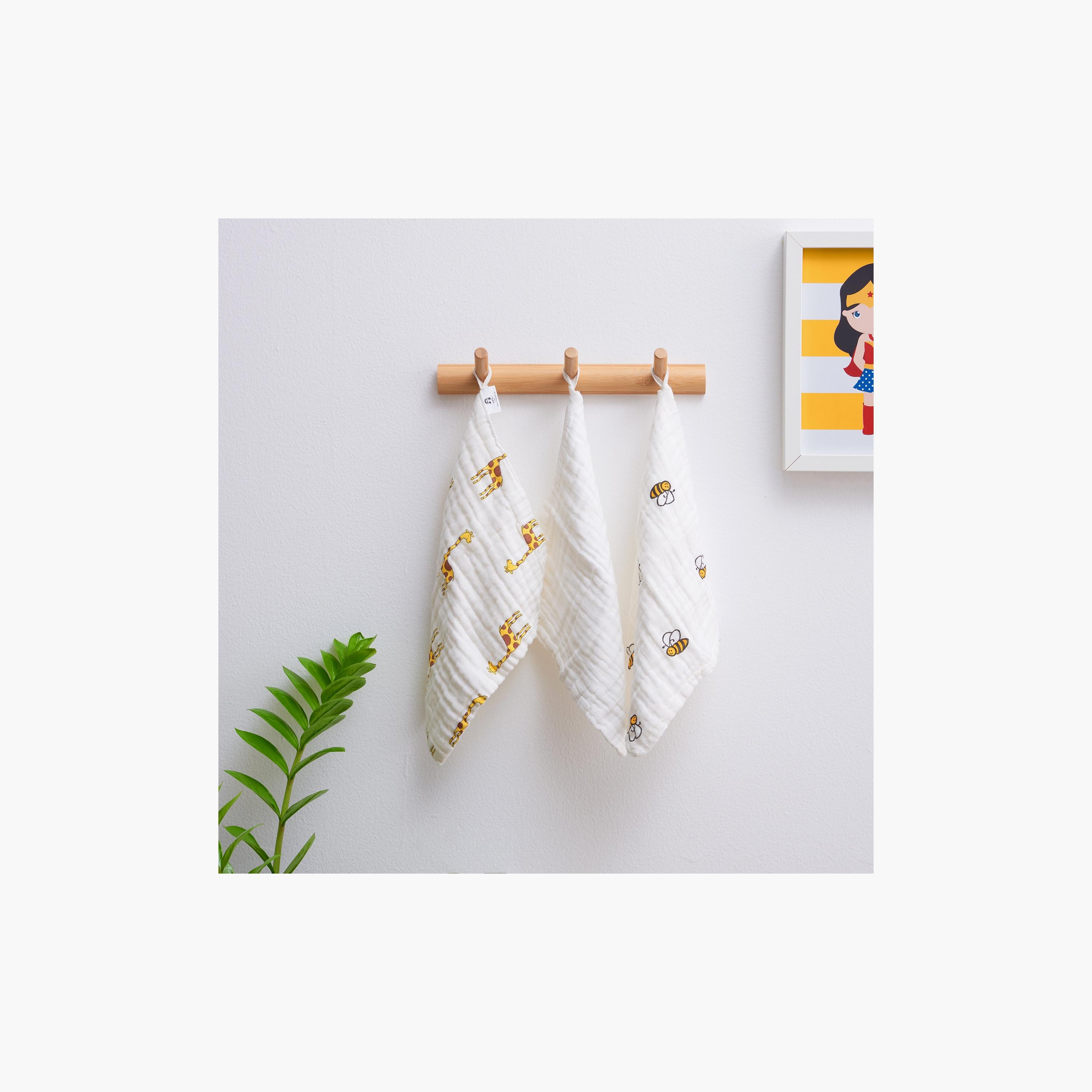 Anvi Baby 3-Piece Muslin Face Cloth - Yellow Creatures-baby-feeding-bibs-image-3
