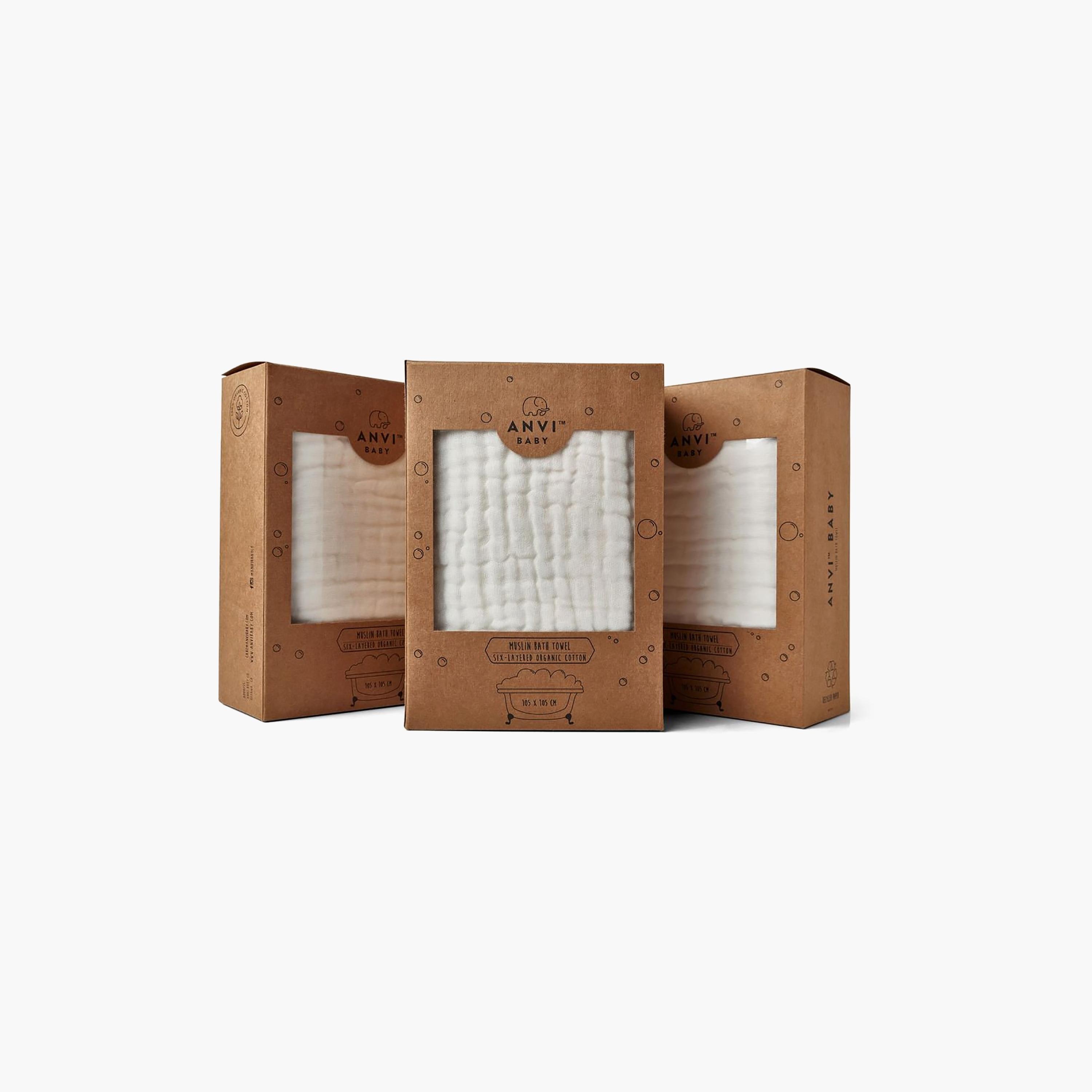 طقم منشفة استحمام موسلين عضوية 3 قطع - أبيض من أنفي بيبي-baby-bathandcare-towels-image-3