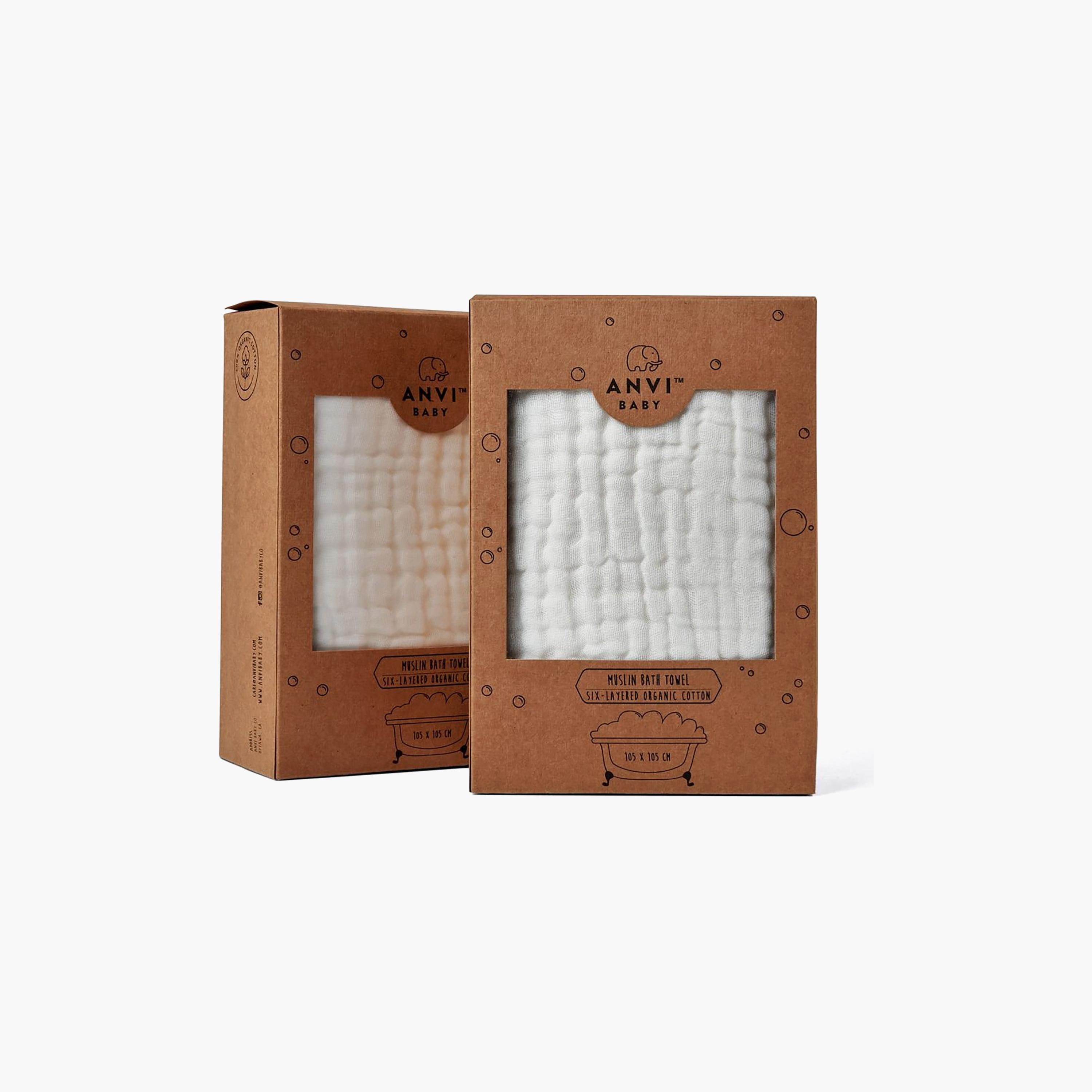 طقم منشفة استحمام موسلين عضوية قطعتين - وايت لوتس من أنفي بيبي-baby-bathandcare-towels-image-3