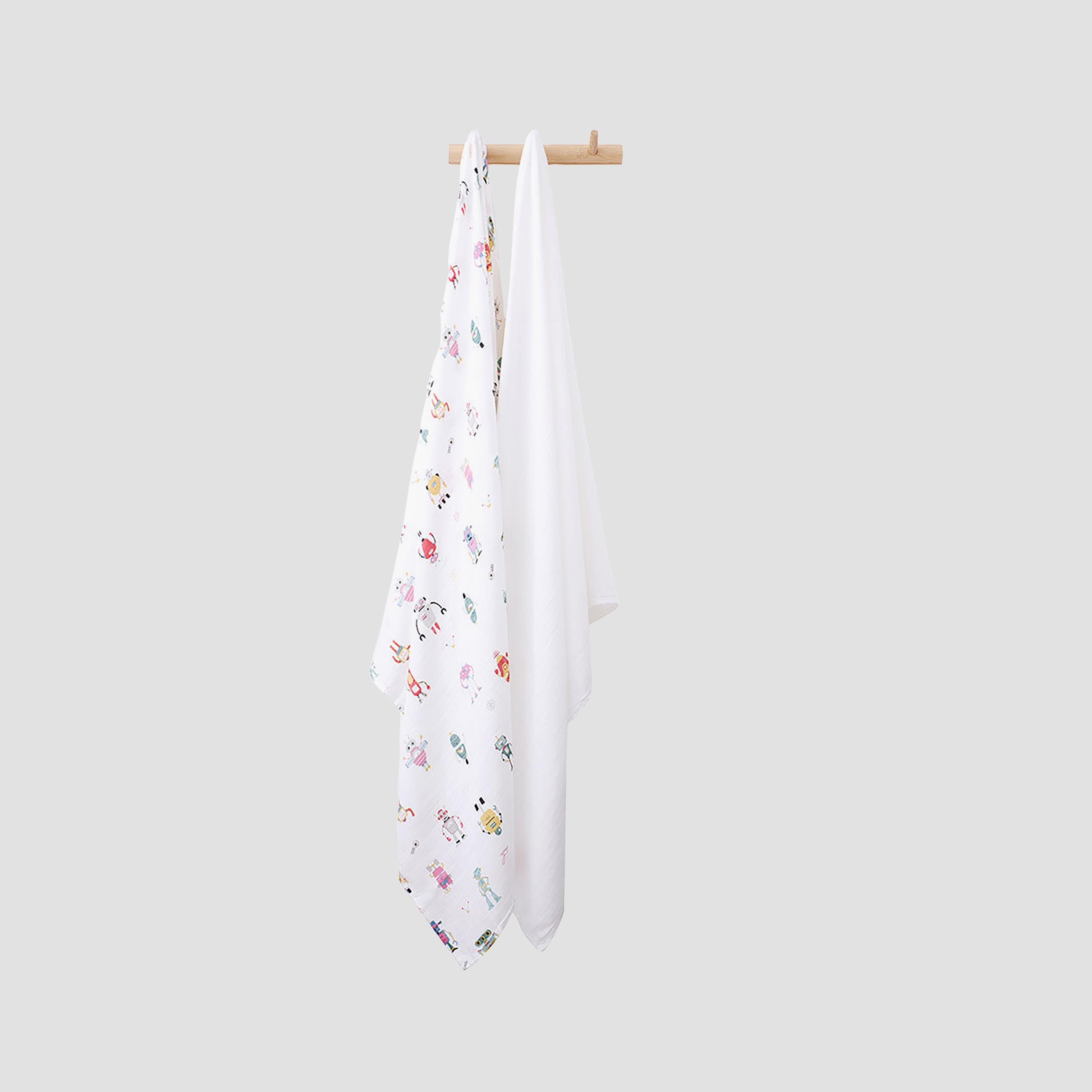 Anvi Baby 2-Piece Organic Bamboo Muslin Swaddle - Lunar Robots-baby-nursery-blanketsandswaddles-blanketsandquilts-image-2