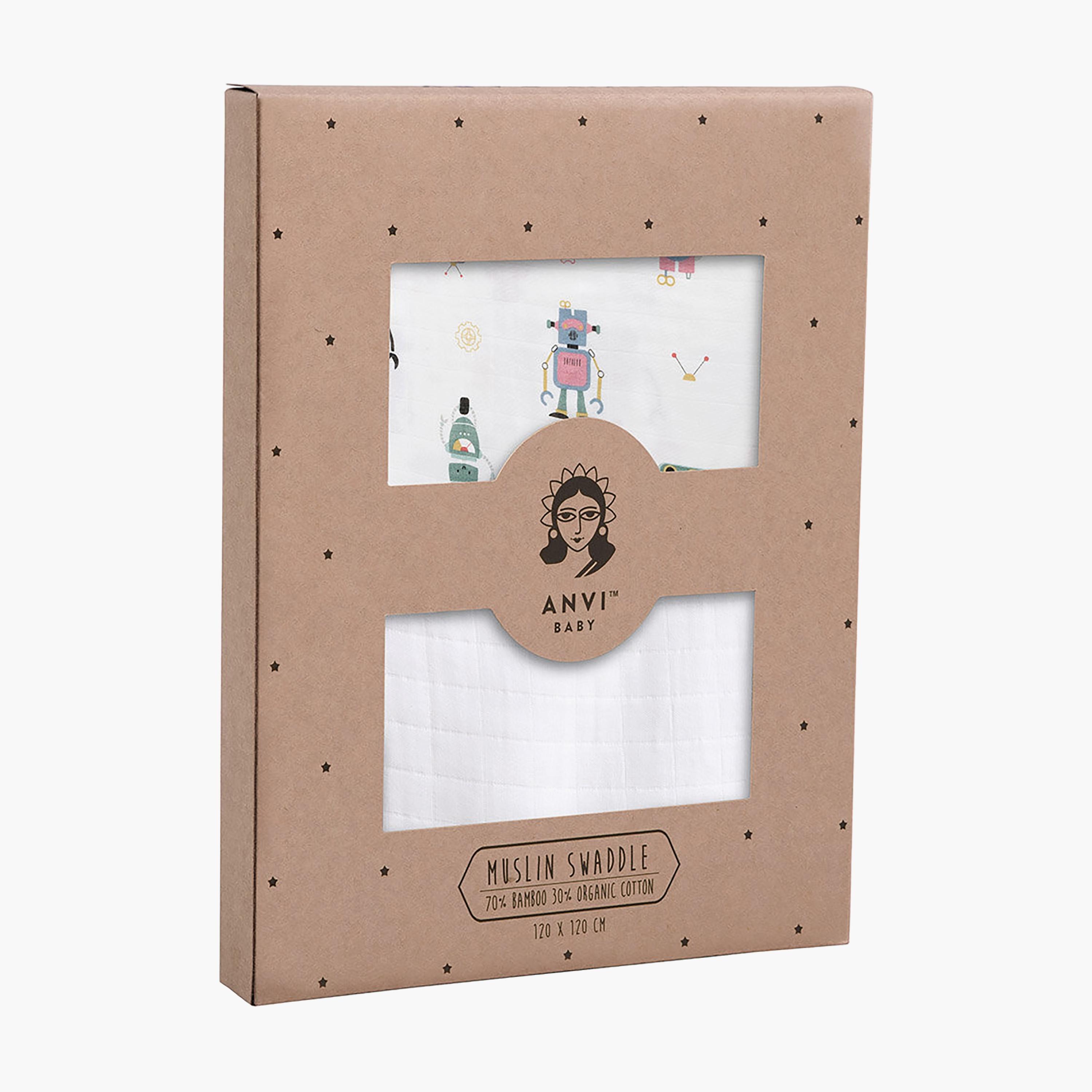 Anvi Baby 2-Piece Organic Bamboo Muslin Swaddle - Lunar Robots-baby-nursery-blanketsandswaddles-blanketsandquilts-image-3
