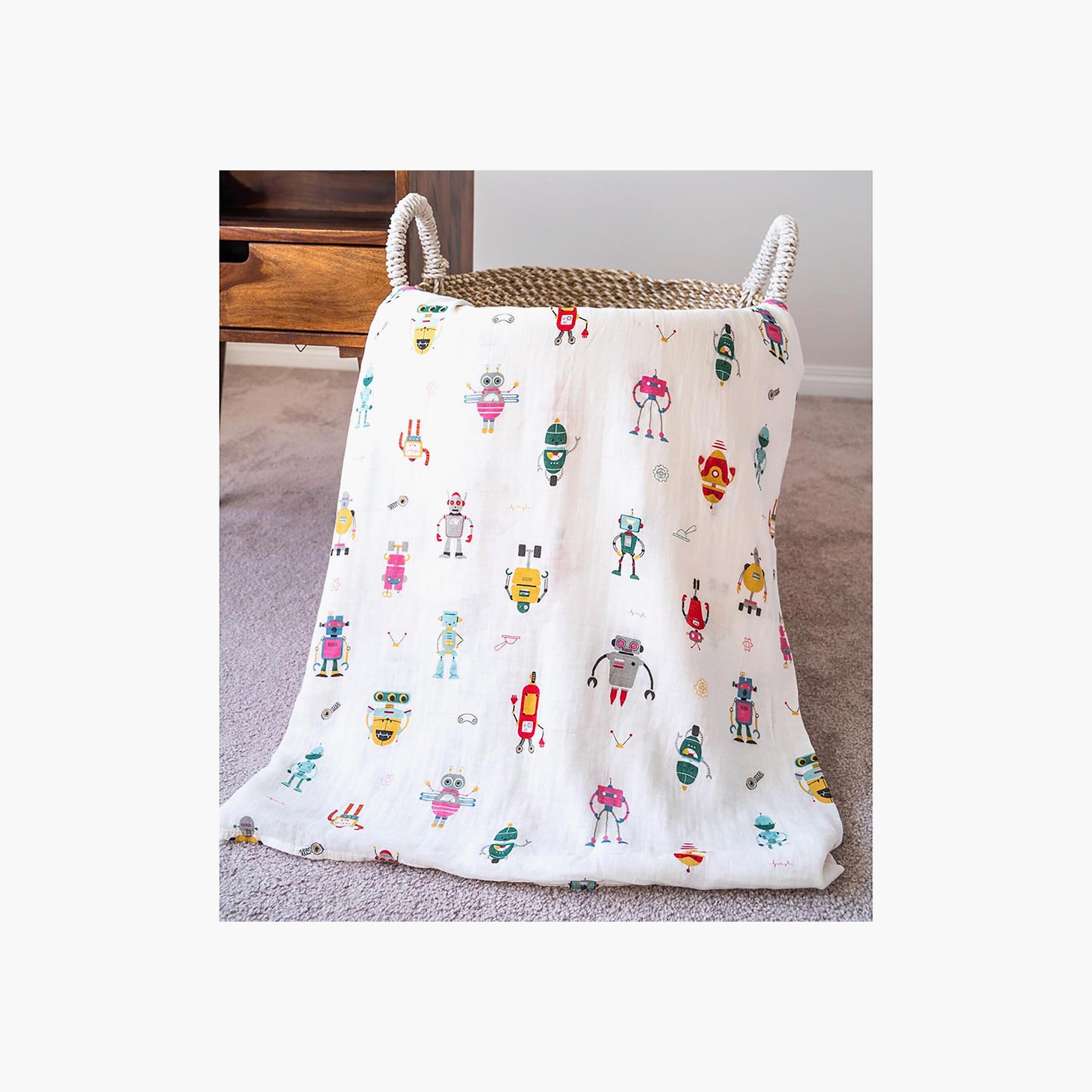 Anvi Baby 2-Piece Organic Bamboo Muslin Swaddle - Lunar Robots-baby-nursery-blanketsandswaddles-blanketsandquilts-image-5